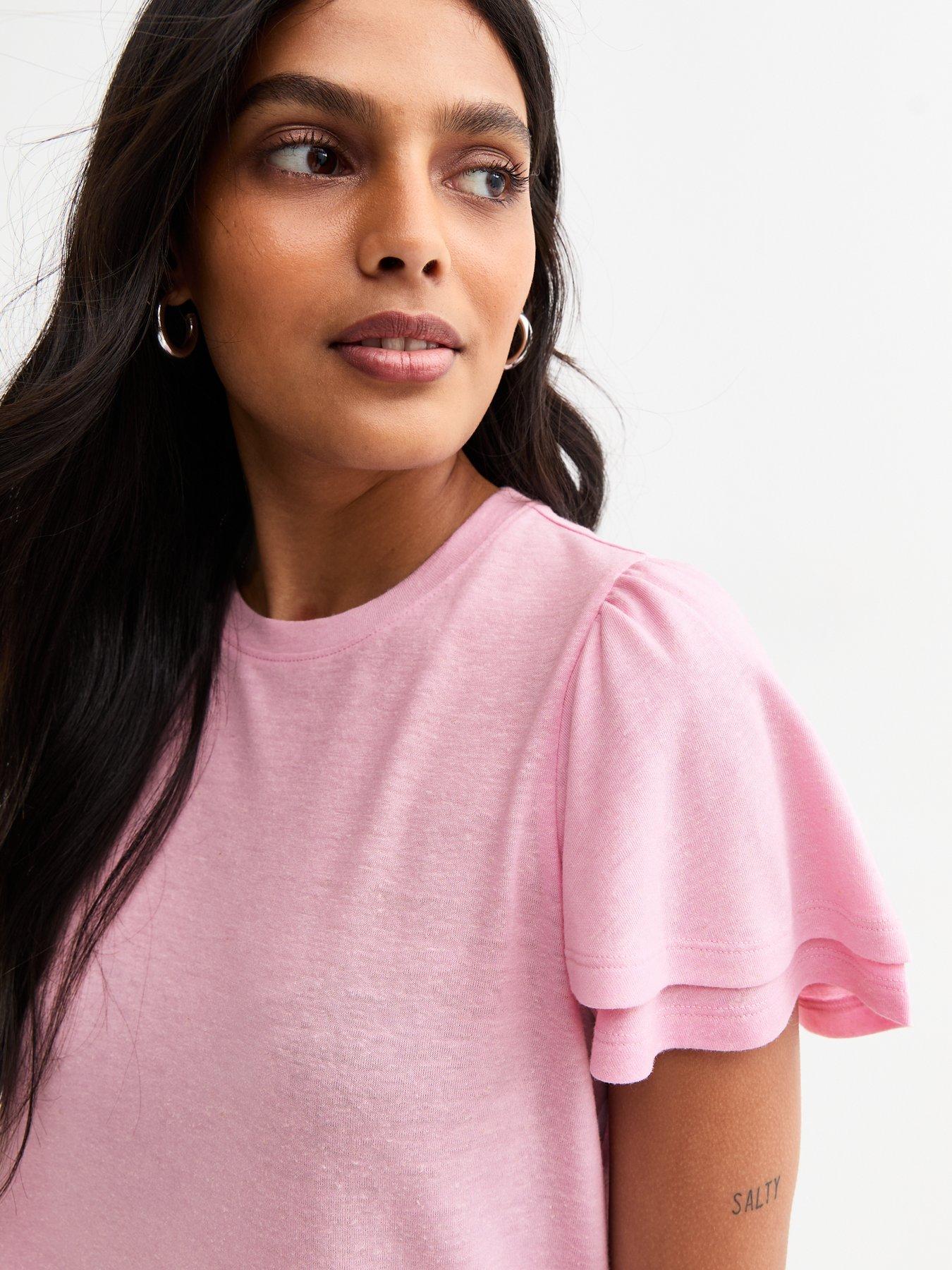 Image 4 of 4 of New Look Pink Flutter Sleeve T-shirt