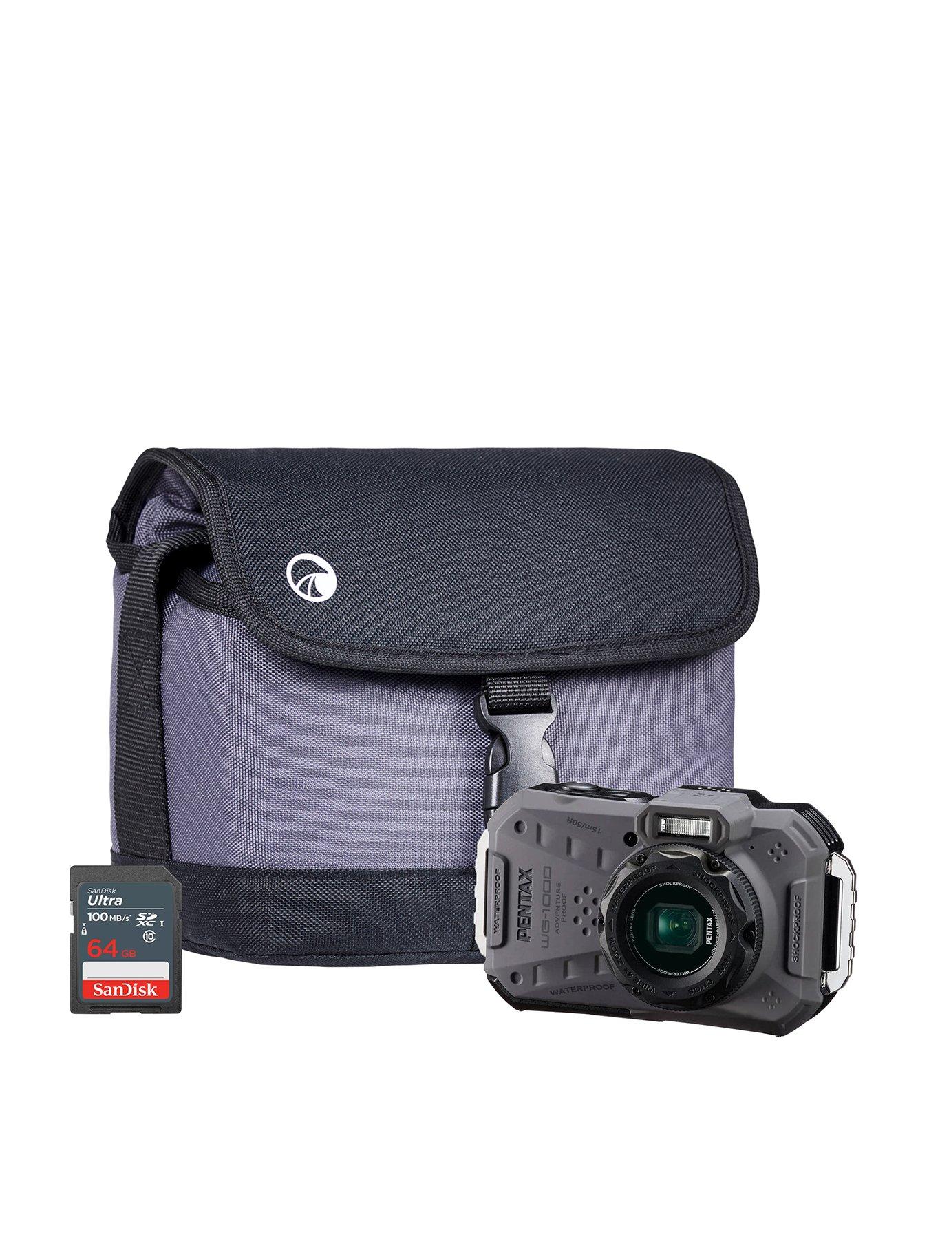 PENTAX Pentax WG-1000 Tough Compact Camera - Grey - Camera + Sandisk 64GB SD Card + System Bag