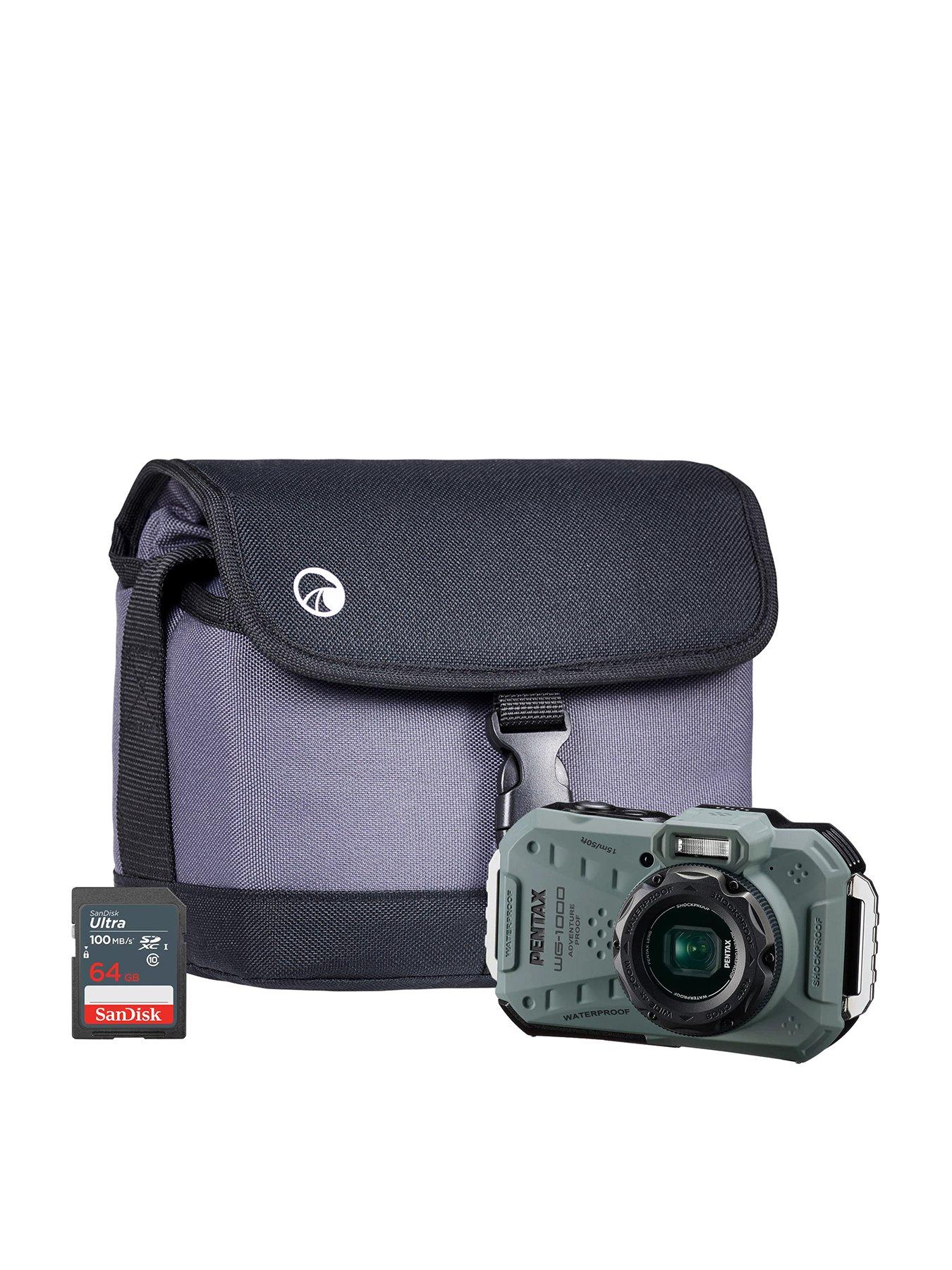 PENTAX Pentax WG-1000 Tough Compact Camera - Olive - Camera + Sandisk 64GB SD Card + System Bag