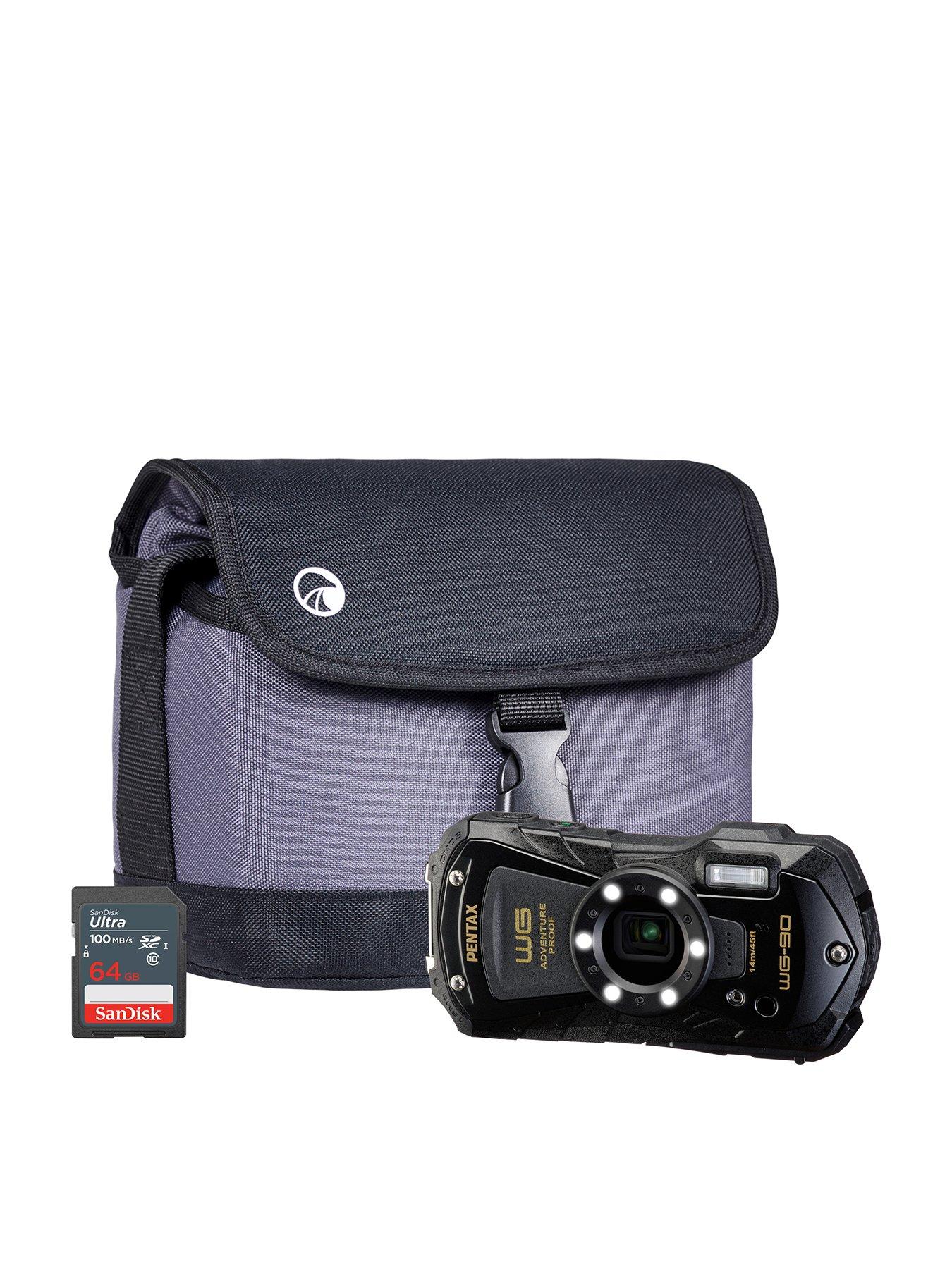 PENTAX Pentax WG-90 Tough Compact Camera - Black - Camera + Sandisk 64GB SD Card + System Bag
