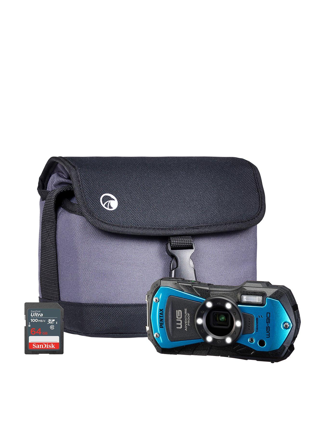 PENTAX Pentax WG-90 Tough Compact Camera - Blue - Camera + Sandisk 64GB SD Card + System Bag