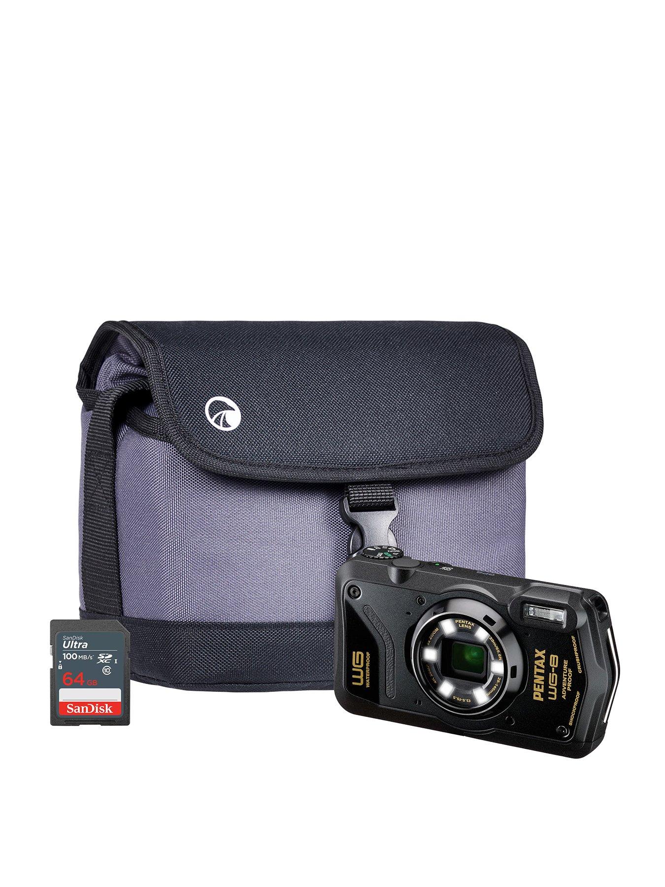 undefined WG-8 Tough Compact Camera - Black - Camera + Sandisk 64GB SD Card + System Bag