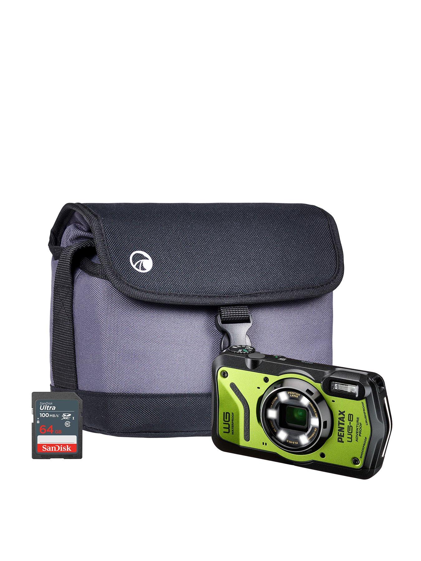 PENTAX Pentax WG-8 Tough Compact Camera - Green - Camera + Sandisk 64GB SD Card + System Bag