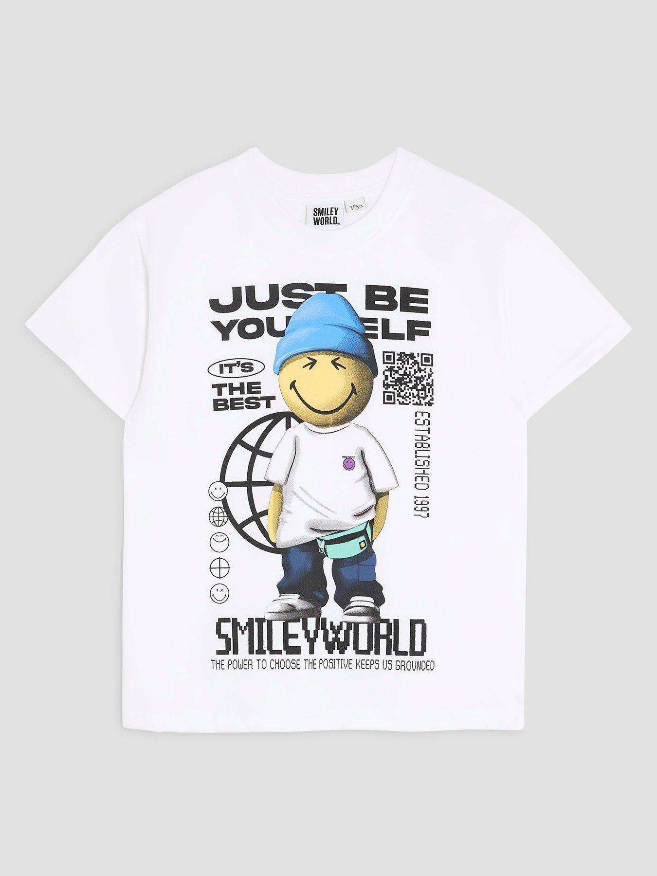 River Island Older Boys Smileyworld Be Yourself T-Shirt - White