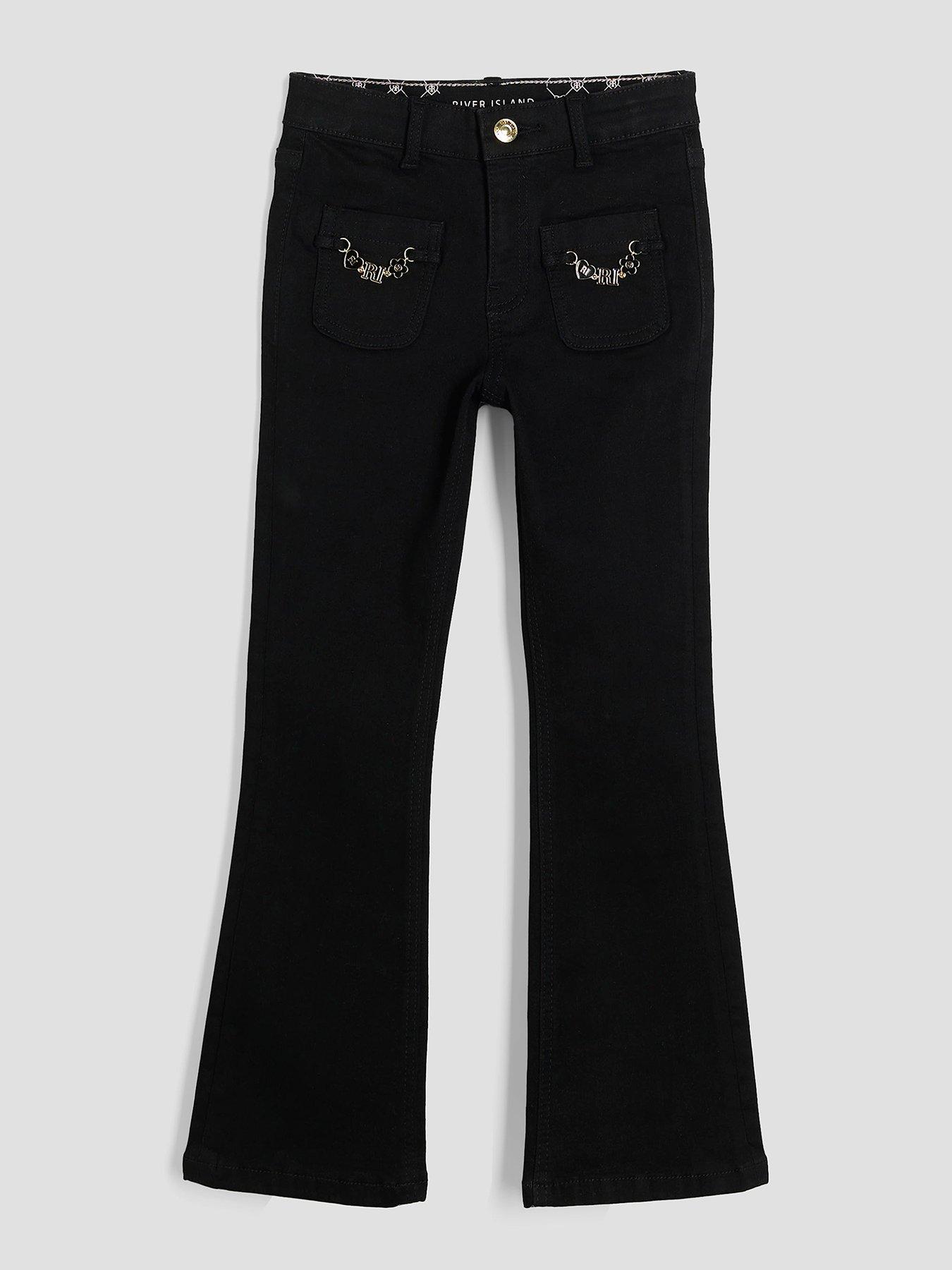 river-island-older-girls-snaffle-chain-flared-jeans-black