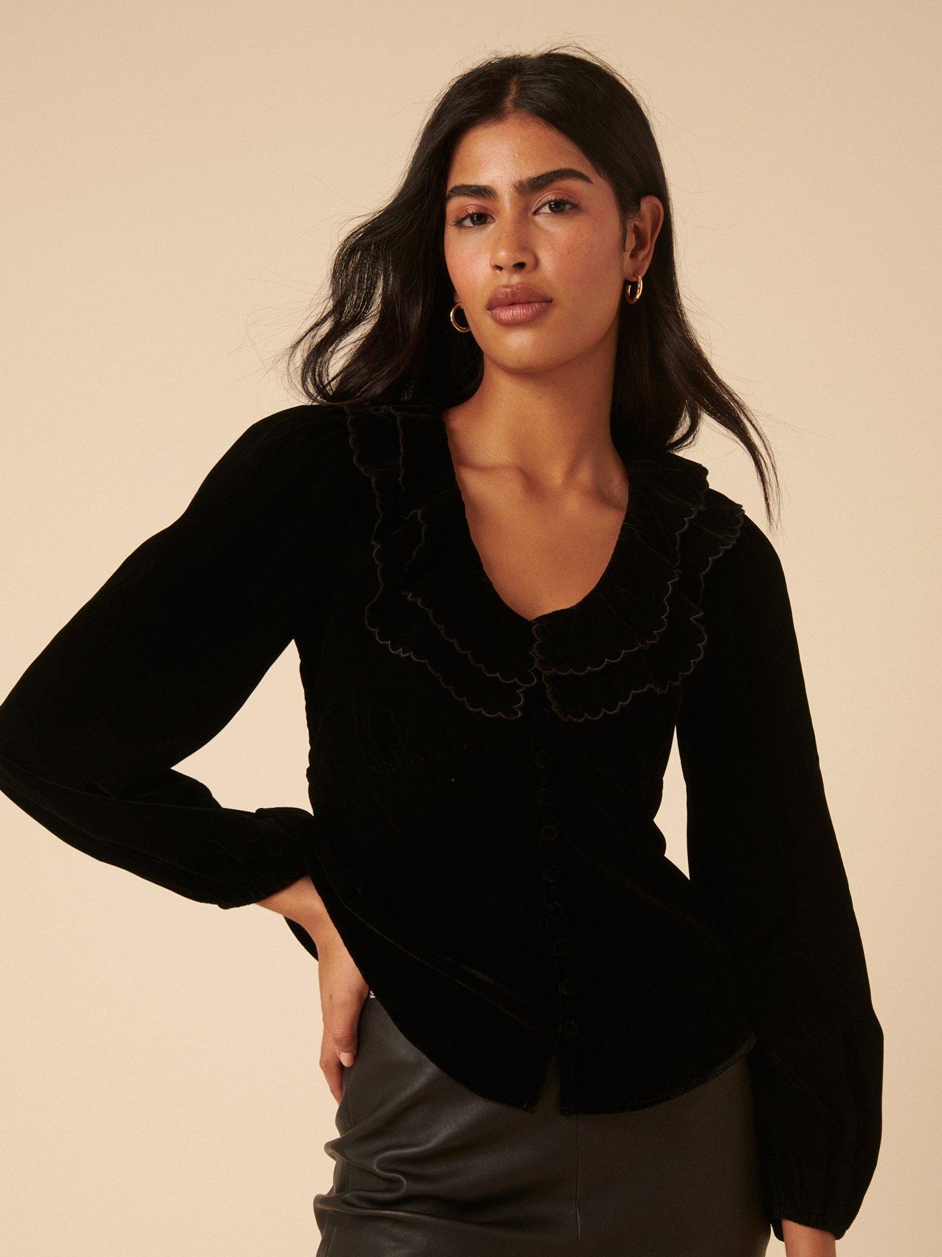 Image 1 of 5 of Nobodys Child Long Sleeve Tommie Velvet Top - Black