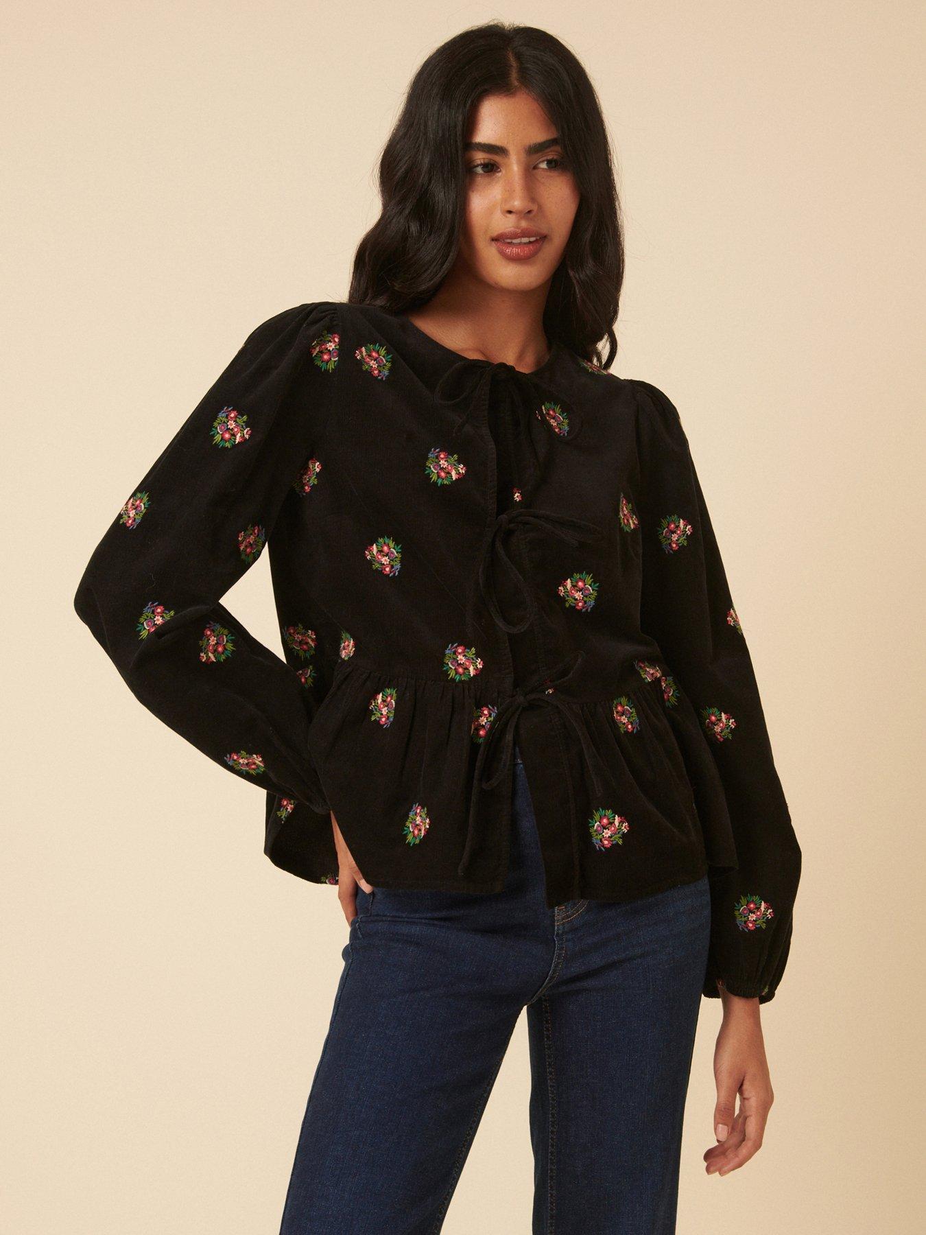 Nobodys Child Bernice Long Sleeve Embroidered Top - Black