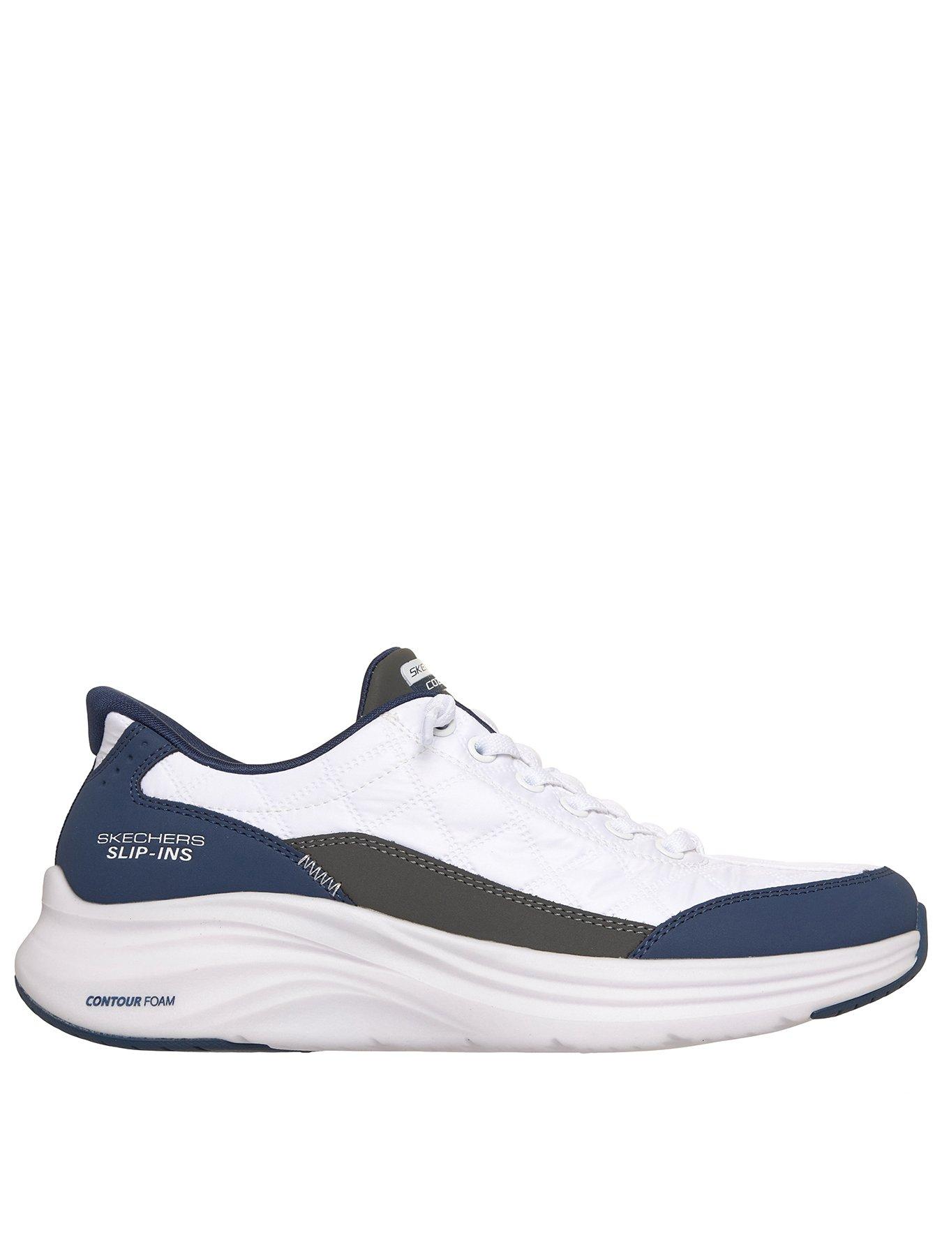 Skechers Contour Foam Slip-in Knotted Bungree Trainer - White Mesh/navy Duraleather