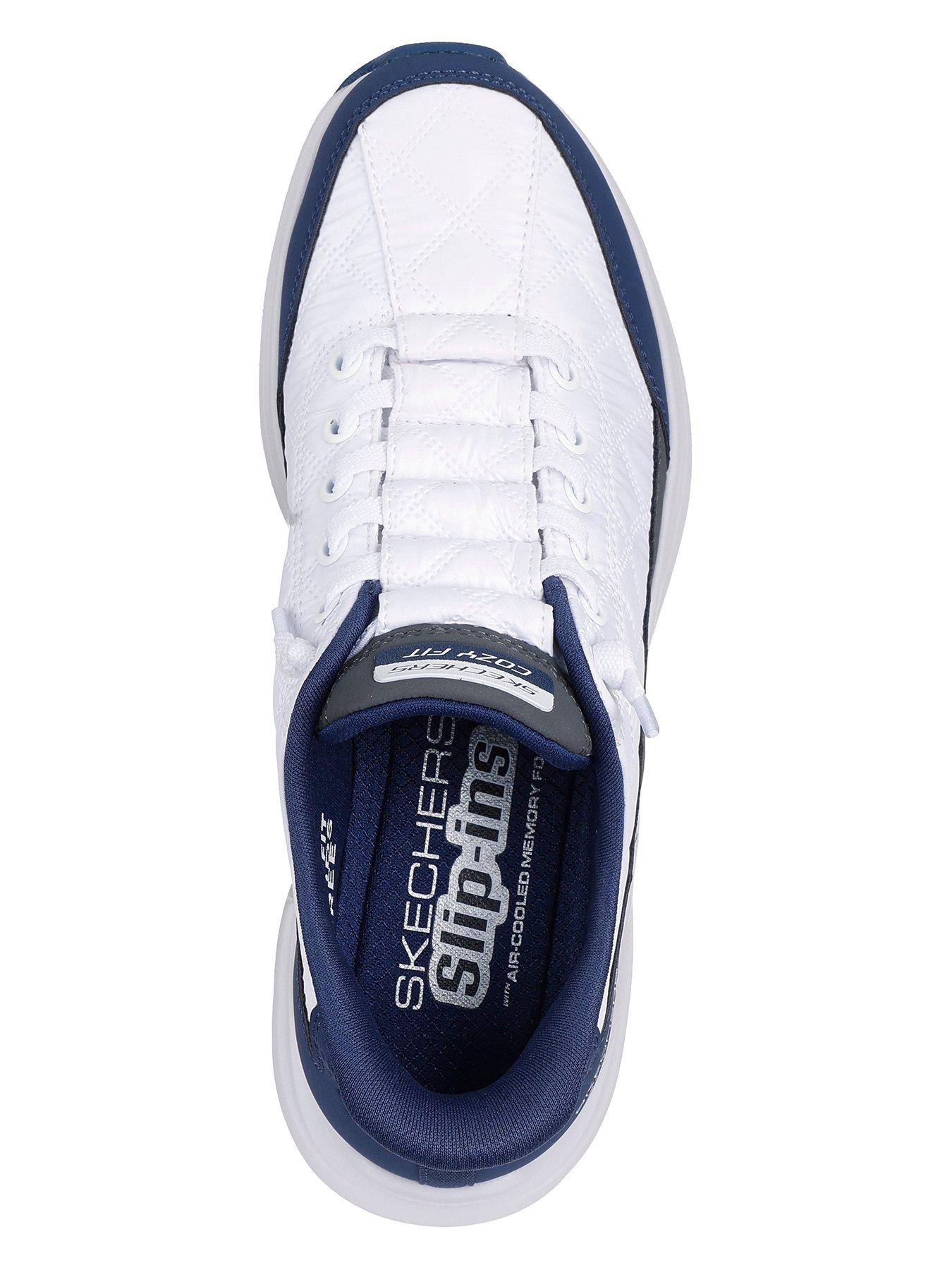 skechers-contour-foam-slip-in-knotted-bungree-trainer-white-meshnavy-duraleatheroutfit