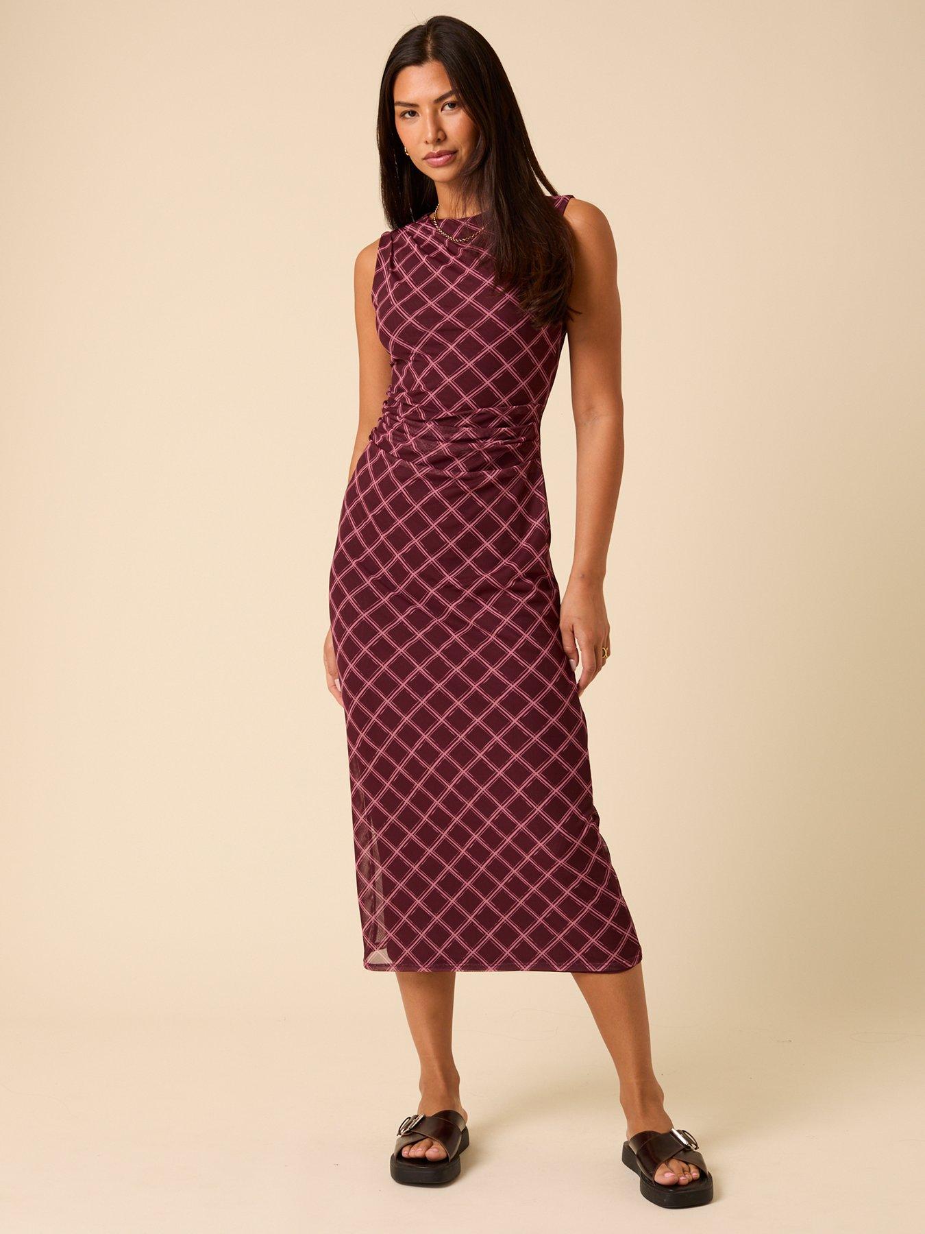 Nobodys Child Ruched Detail Mesh Dress Print - Red