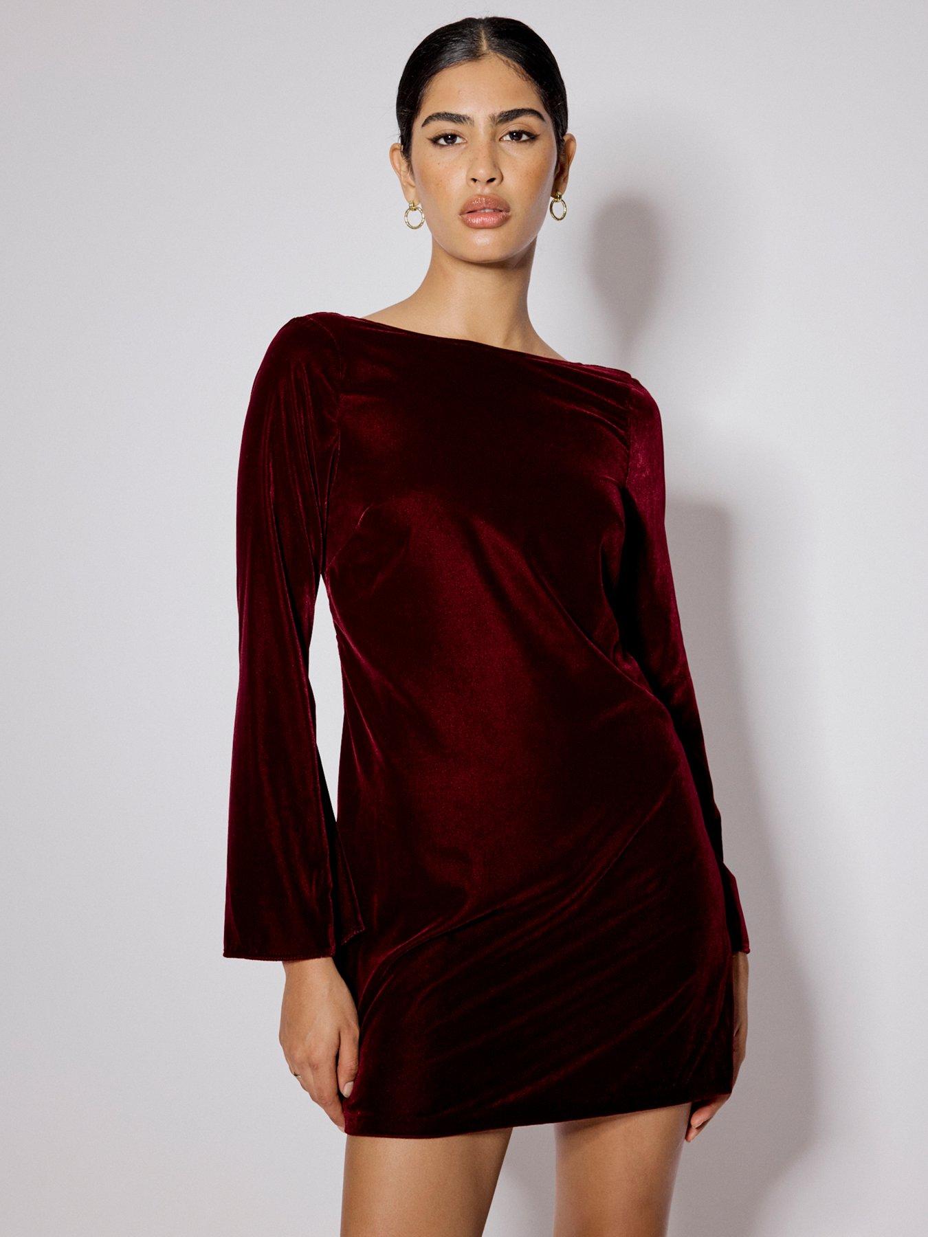 Nobodys Child Joelle Velvet Mini Dress Plain - Red