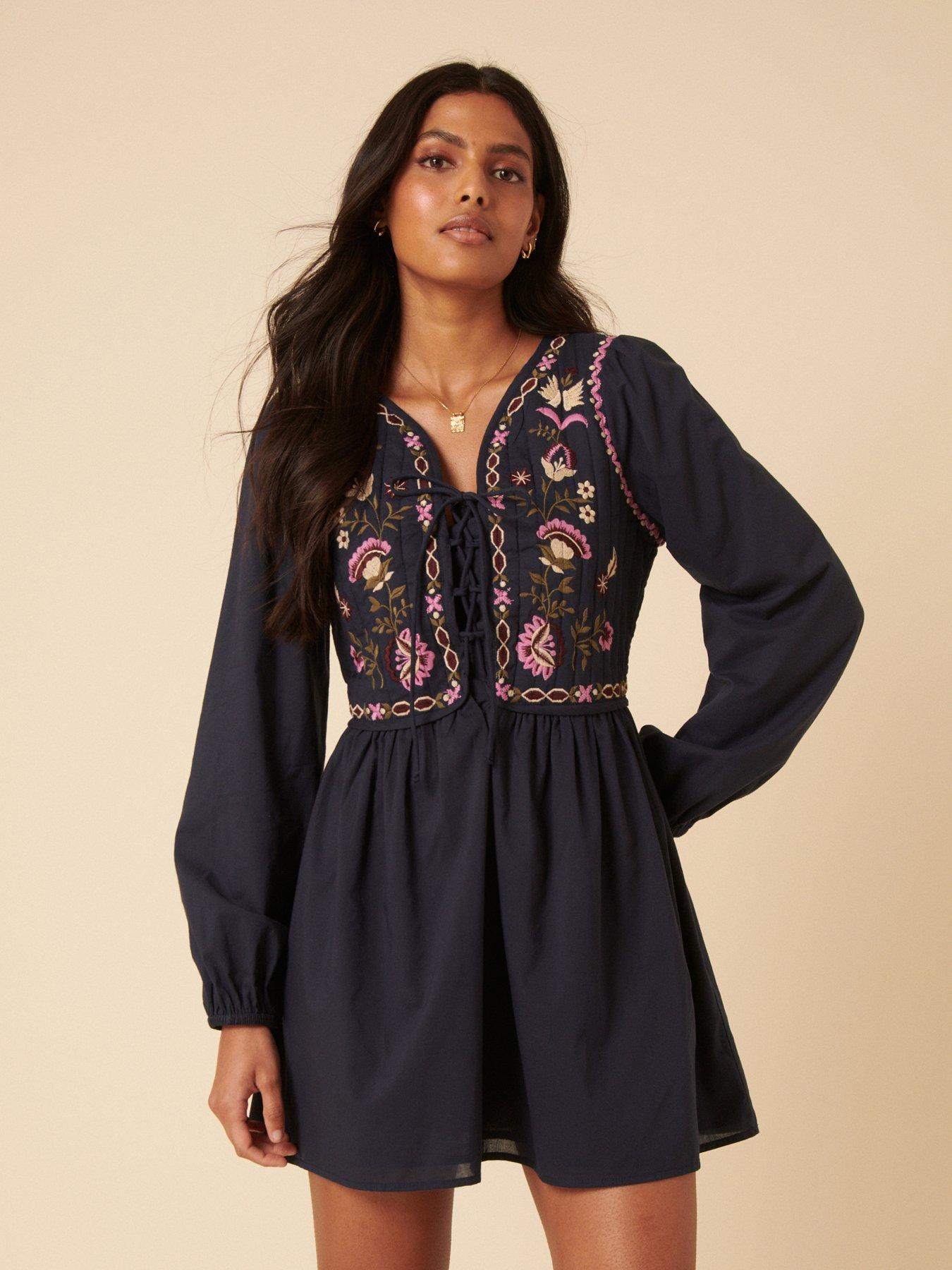 nobodys-child-monroe-mini-dress-plain-blue