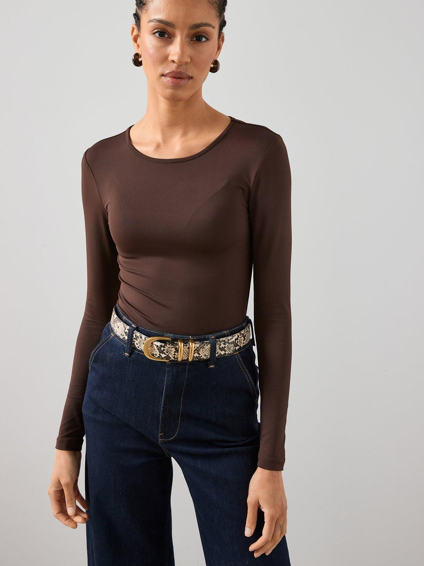 the-very-collection-soft-touch-long-sleeve-top-brown