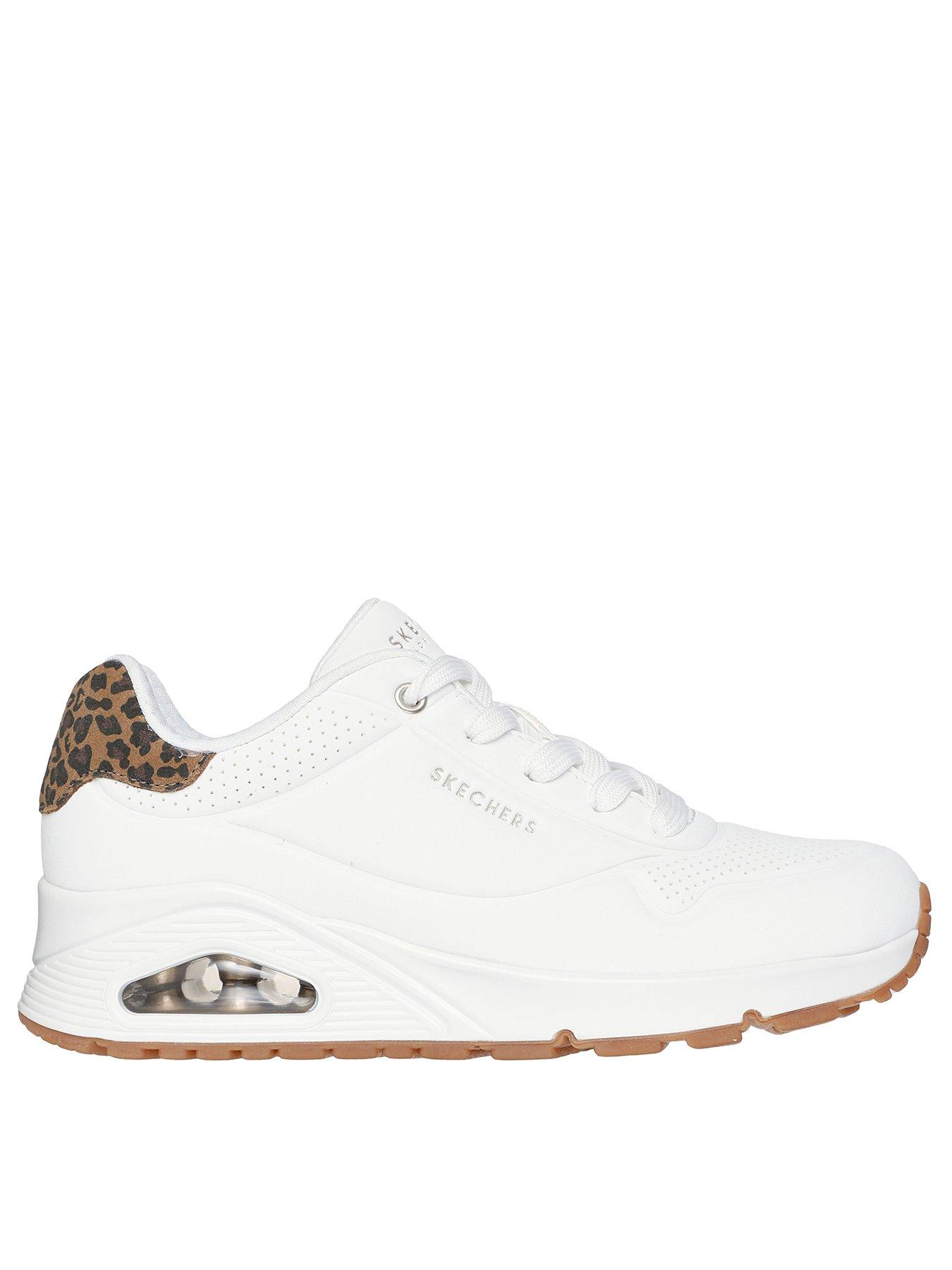 Skechers Uno Jungle Nite Leopard Lace Up Trainers - White