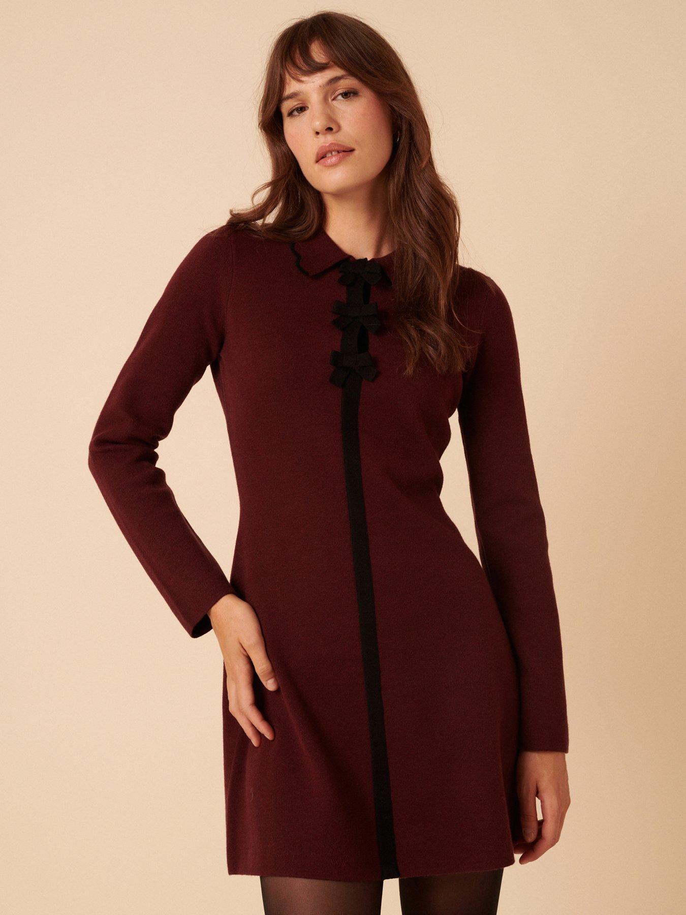 Nobodys Child Bow  &  Collar Mini Dress Plain - Burgundy