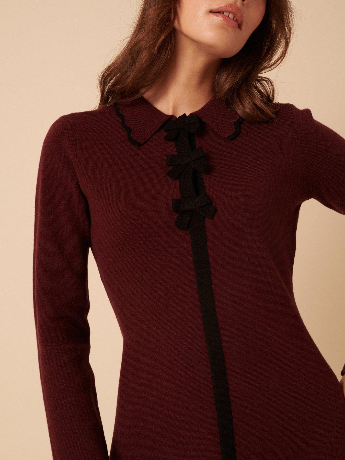 nobodys-child-bow-amp-collar-mini-dress-plain-burgundydetail
