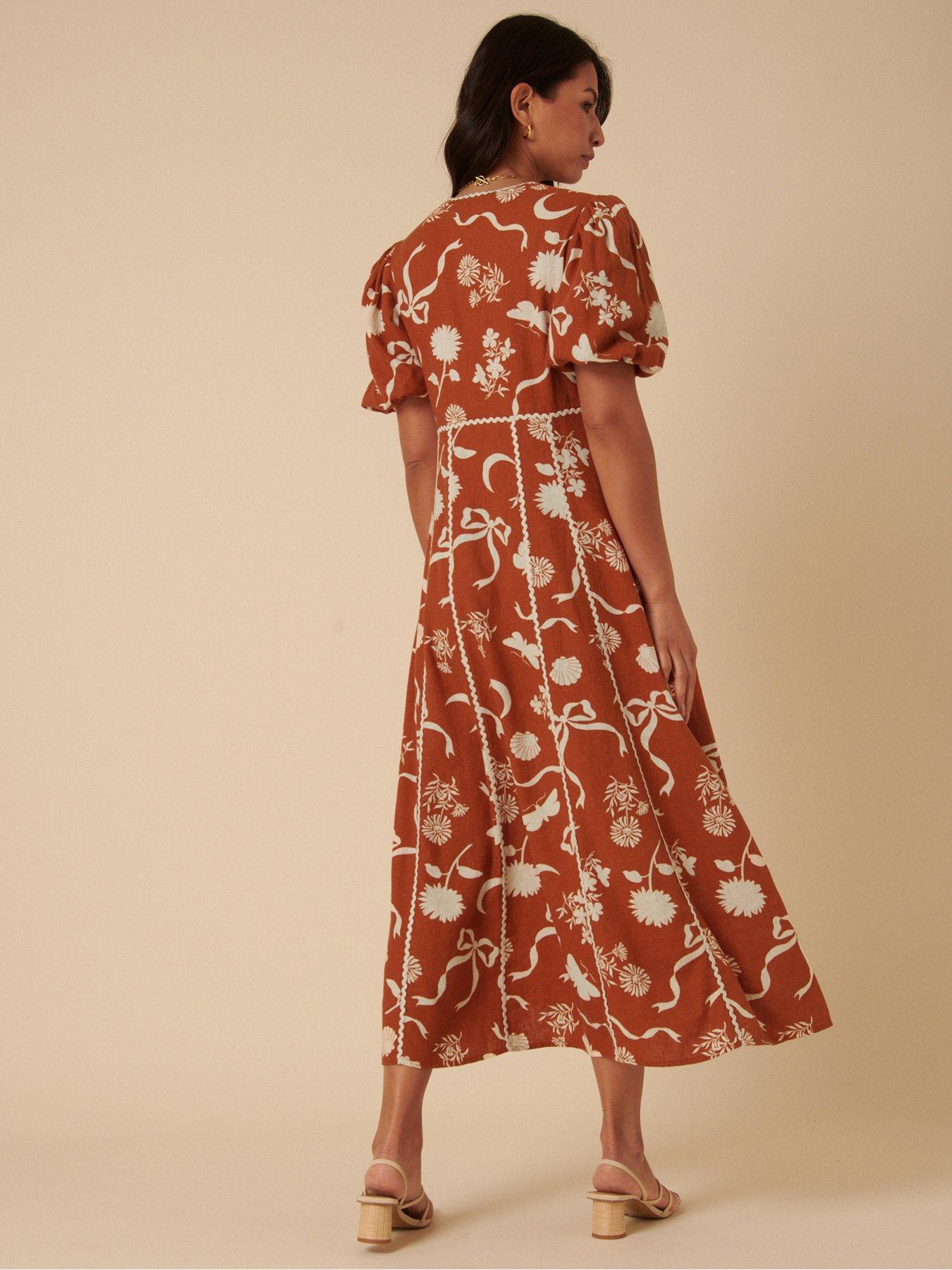 Image 3 of 5 of Nobodys Child Lucy Printed Midi Dress - Brown