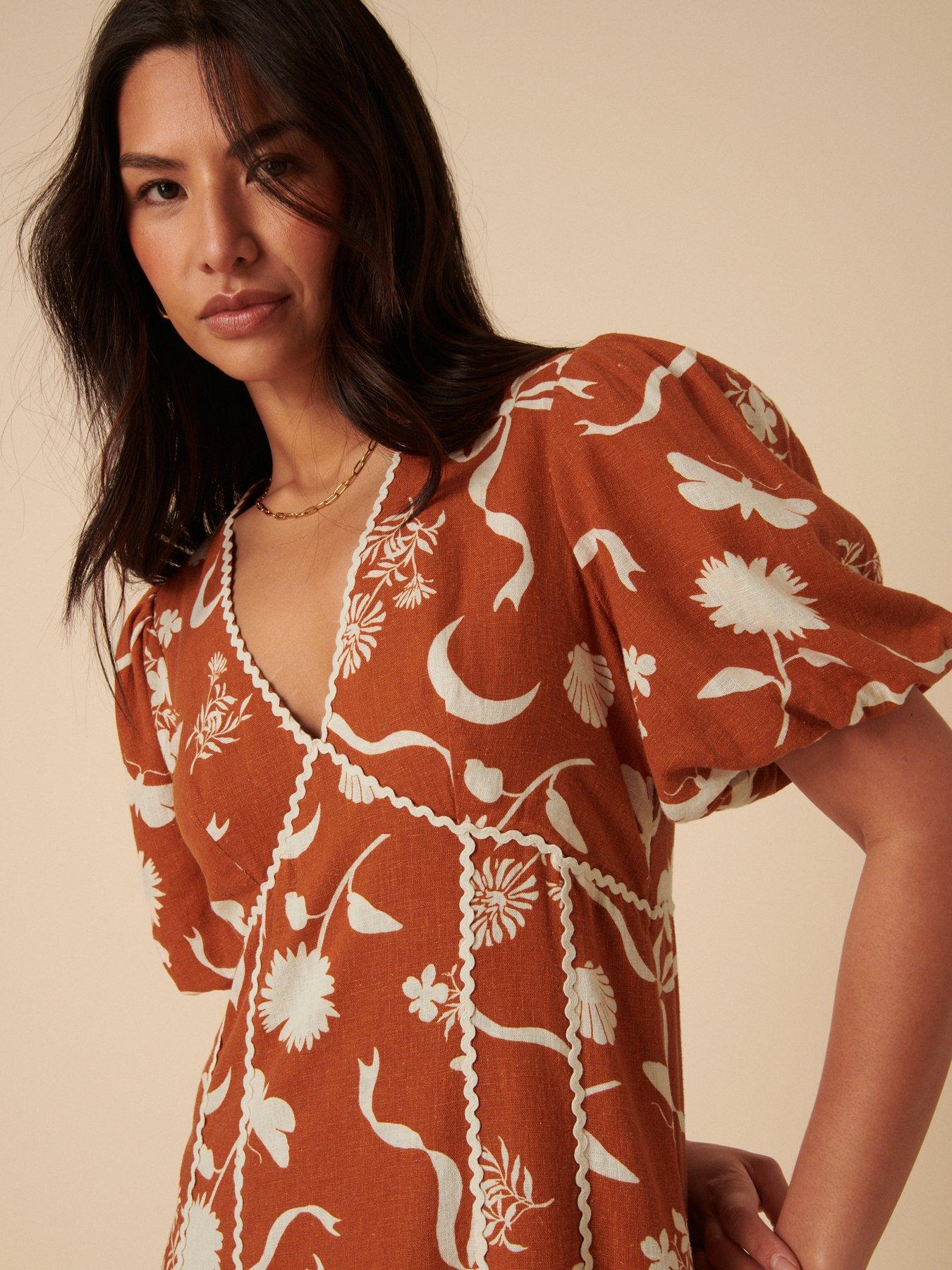 Image 4 of 5 of Nobodys Child Lucy Printed Midi Dress - Brown