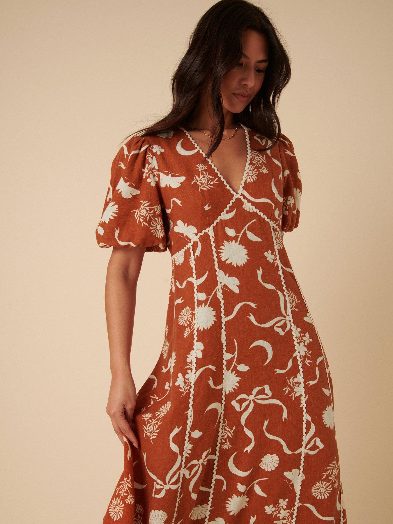 Image 5 of 5 of Nobodys Child Lucy Printed Midi Dress - Brown