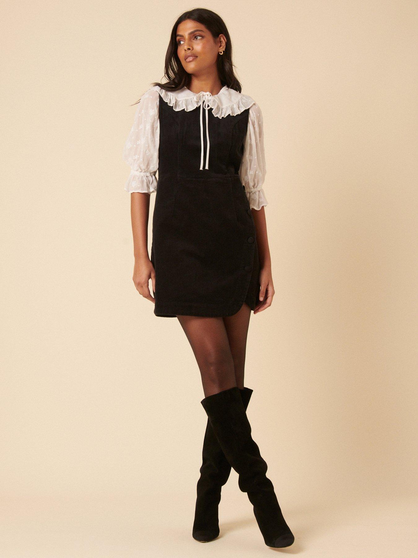 Image 5 of 5 of Nobodys Child Birch Pinafore Mini Cord Dress Plain - Black