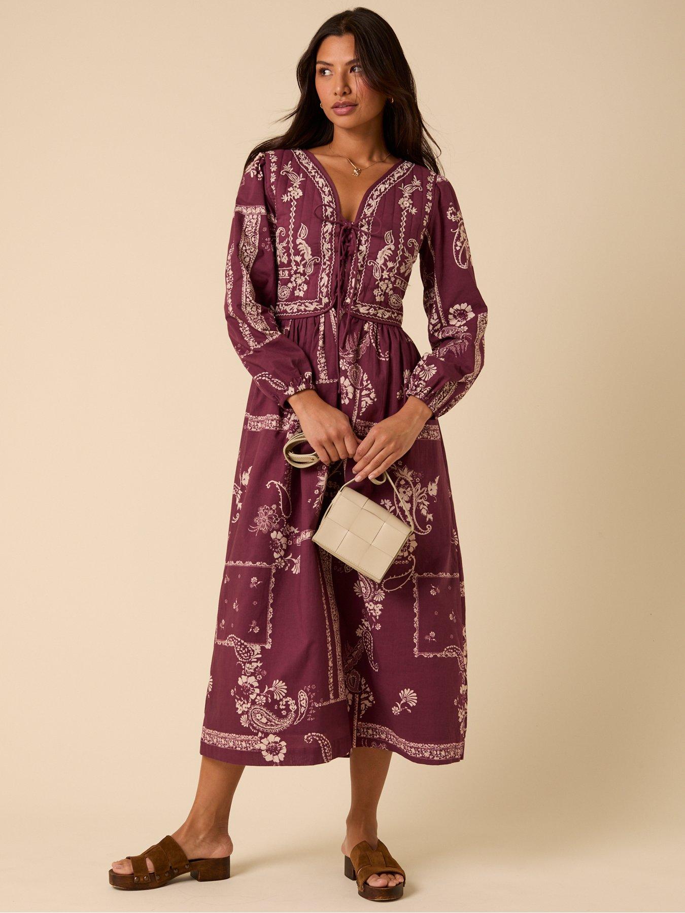 Nobodys Child Monroe Midi Dress Embroidered - Red