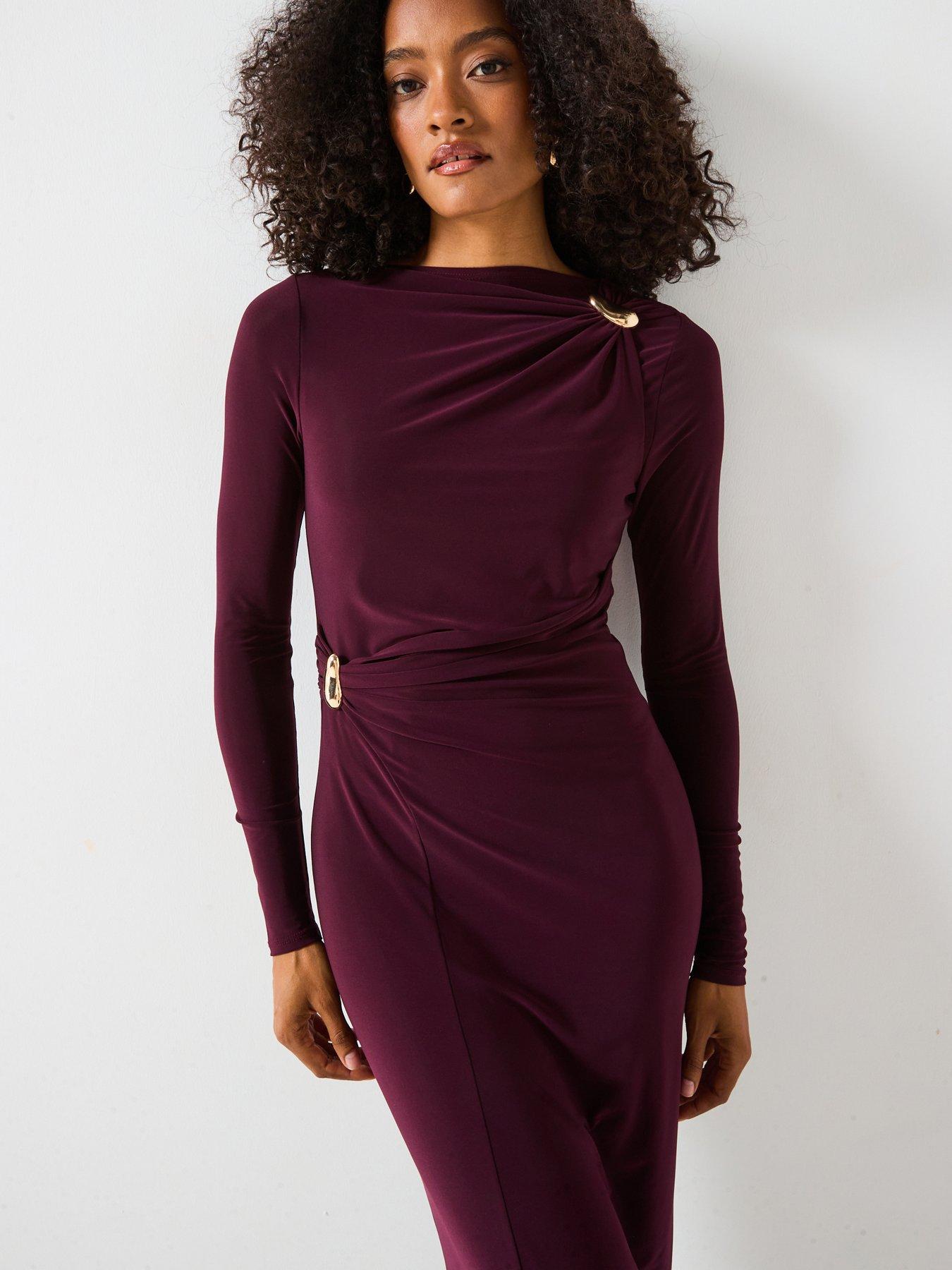 v-by-very-long-sleeve-draped-asymmetric-maxi-dressnbspwith-gold-teardrop-trims-redfront