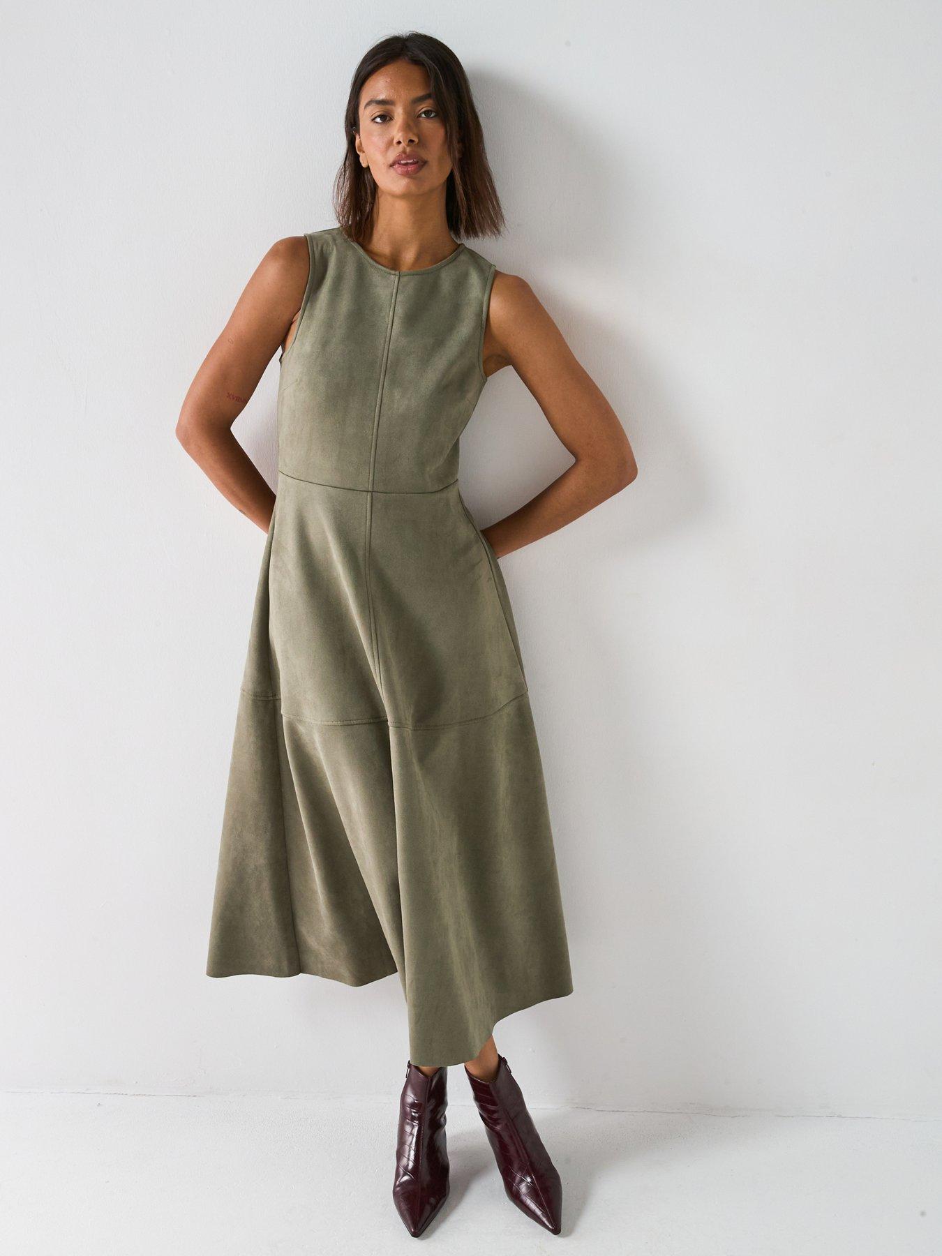 undefined Suedette Midaxi Dress - Green