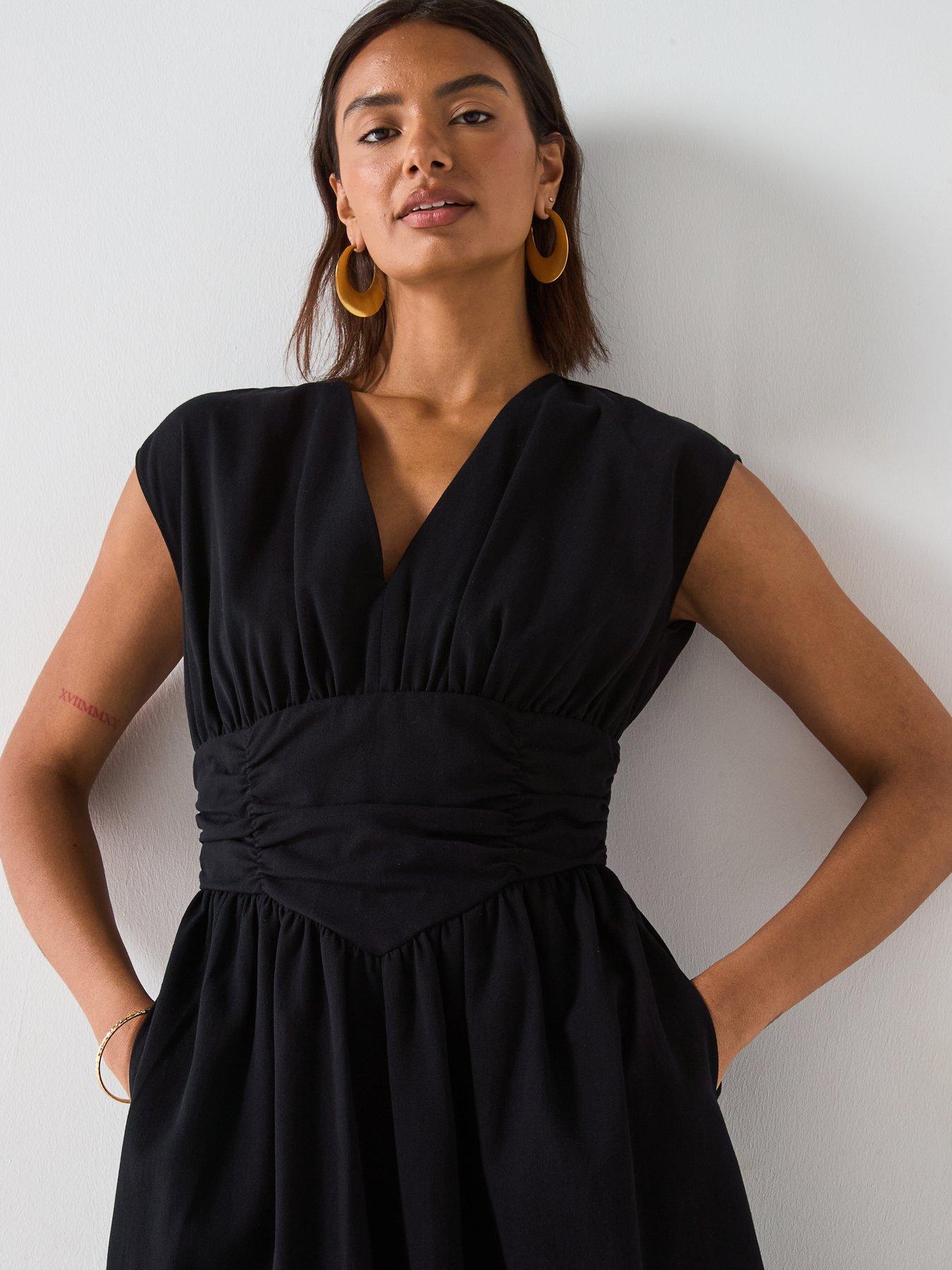 sachin and babi light blue dress V by Very Shirred Waist V-Neck Midaxi Dress - Black