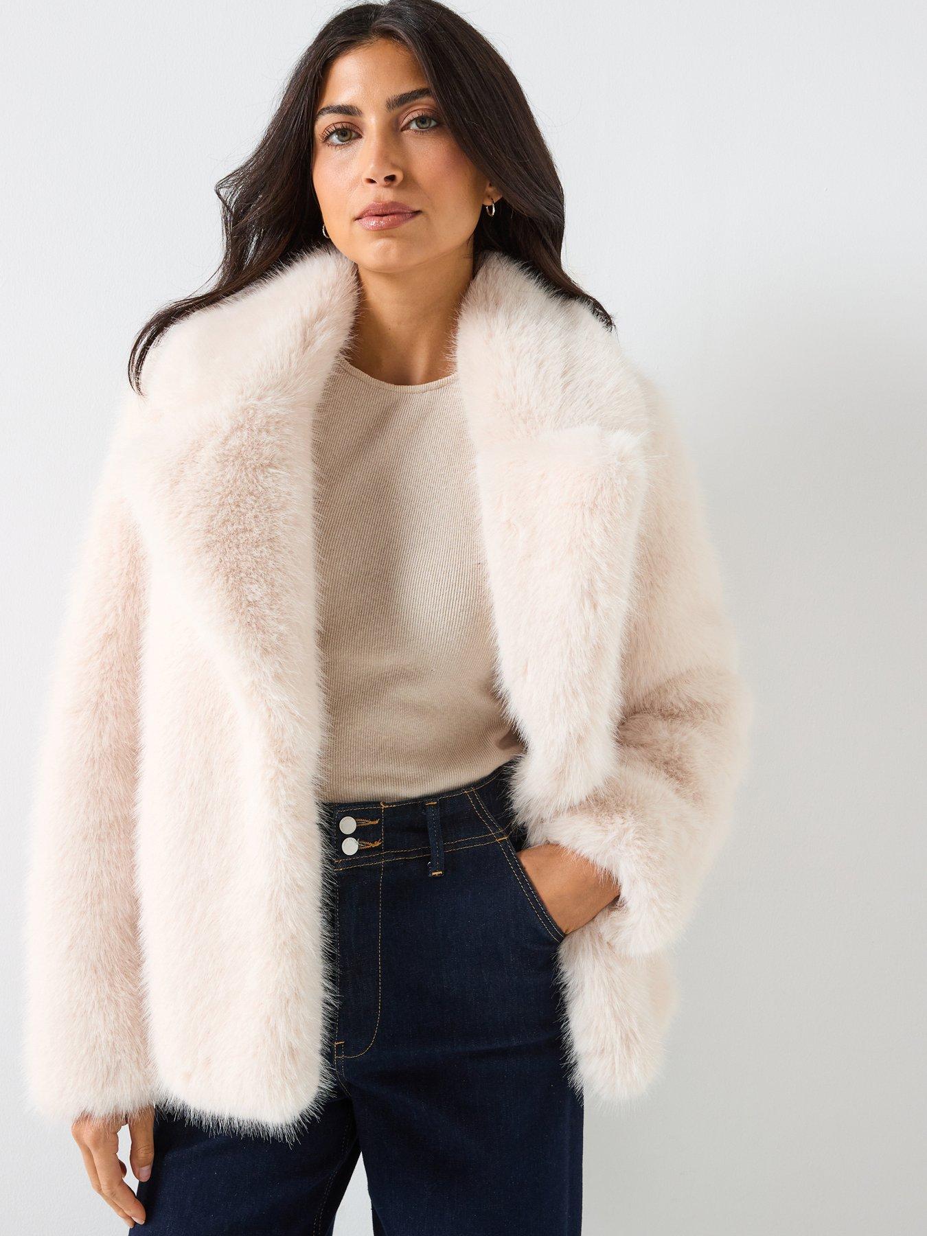 Image 1 of 6 of Forever New Hunter Faux Fur Coat - Beige
