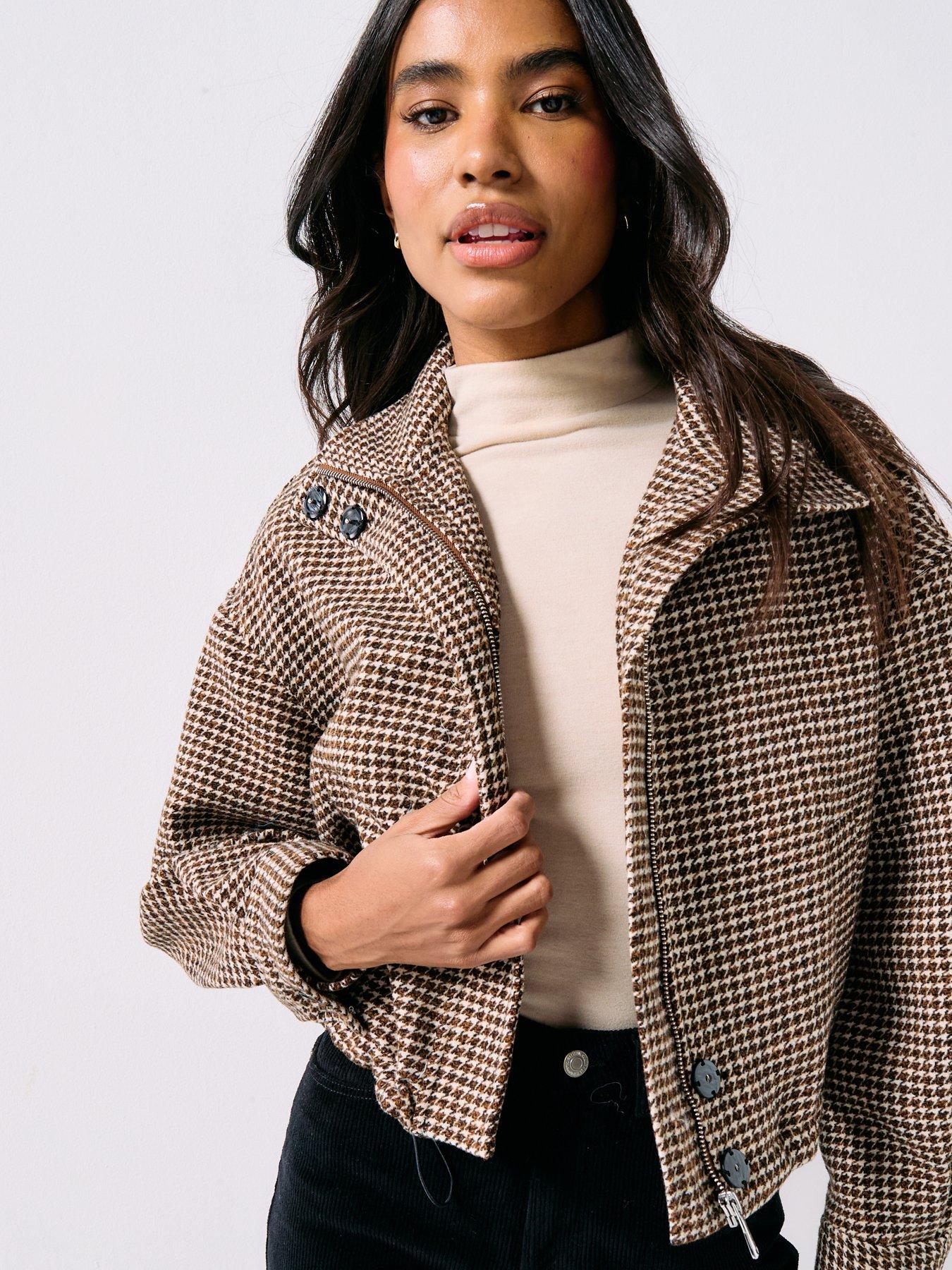 Forever New Kaia Check Crop Jacket - Brown