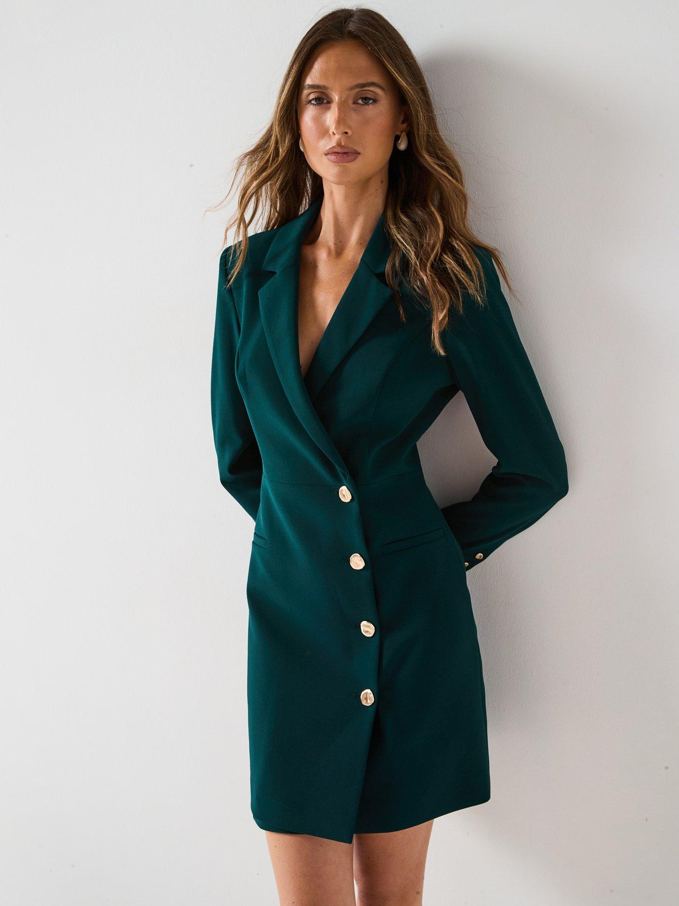 Image 1 of 6 of Forever New Billie Wrap Blazer Dress - Green