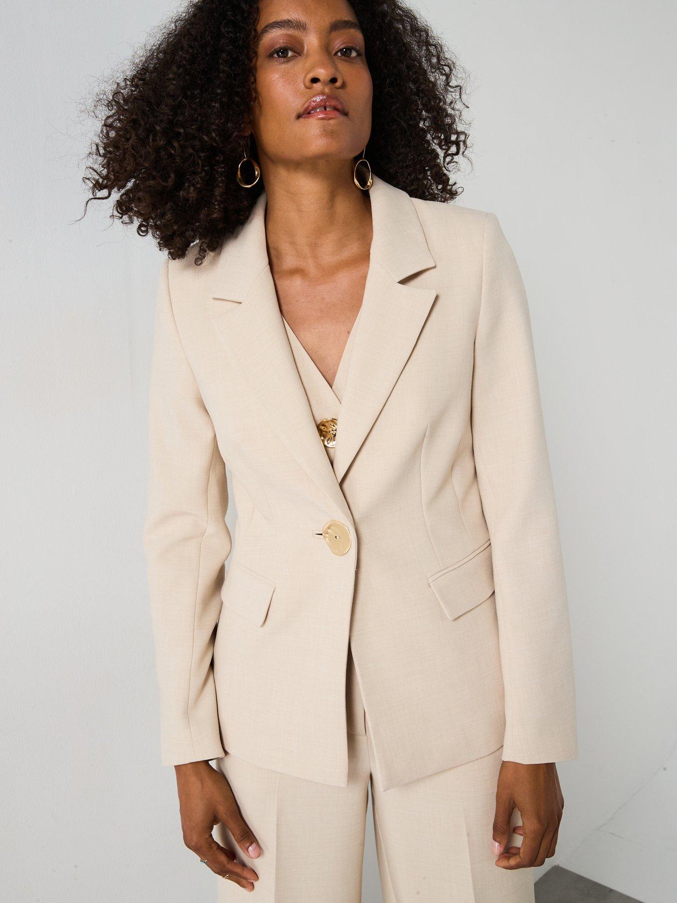 Image 1 of 6 of Forever New Lulu Gold Button Blazer - Cream