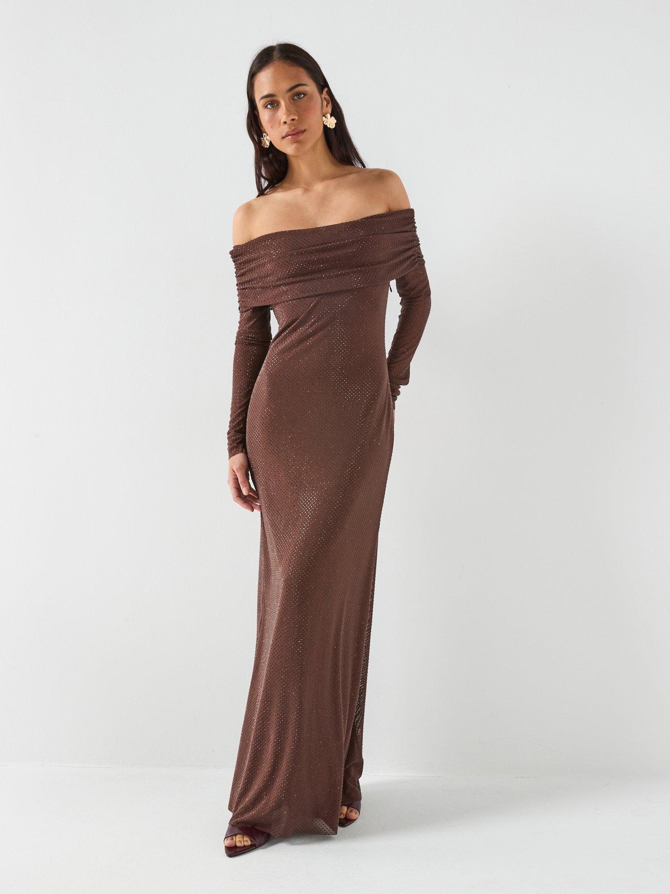 Forever New Effie Bardot Heatseal Maxi - Brown | Very Ireland