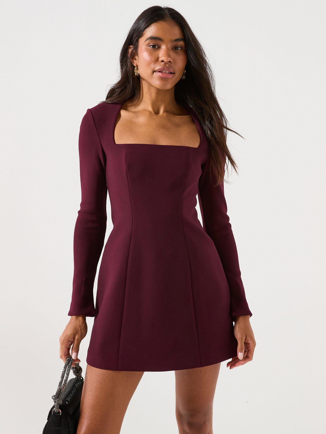 Image 1 of 6 of Forever New Ruby Long Sleeve Structured Mini Dress - Purple