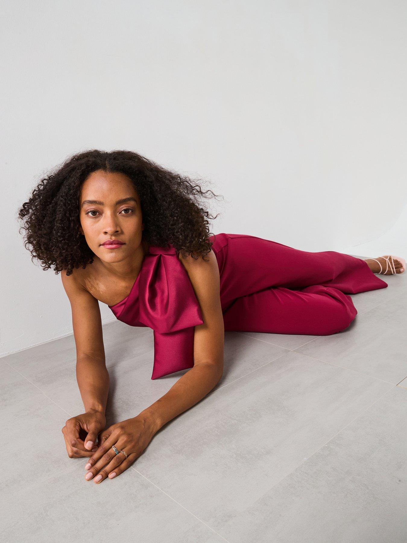 Image 4 of 6 of Forever New Donna Asymmetric Bow Jumpsuit - Pink