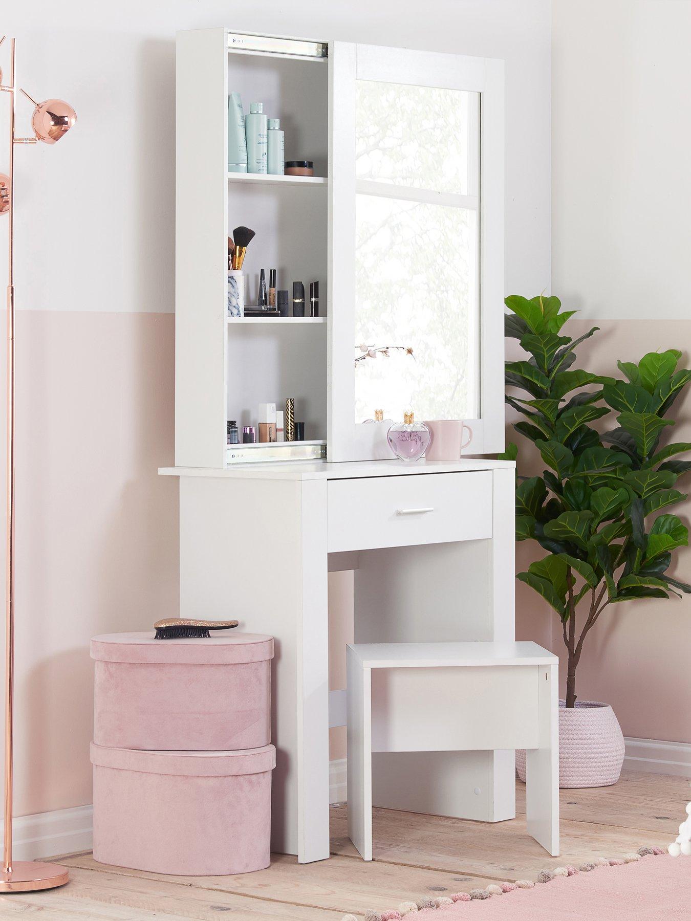 undefined Evelyn Sliding Mirror Dressing Table - White