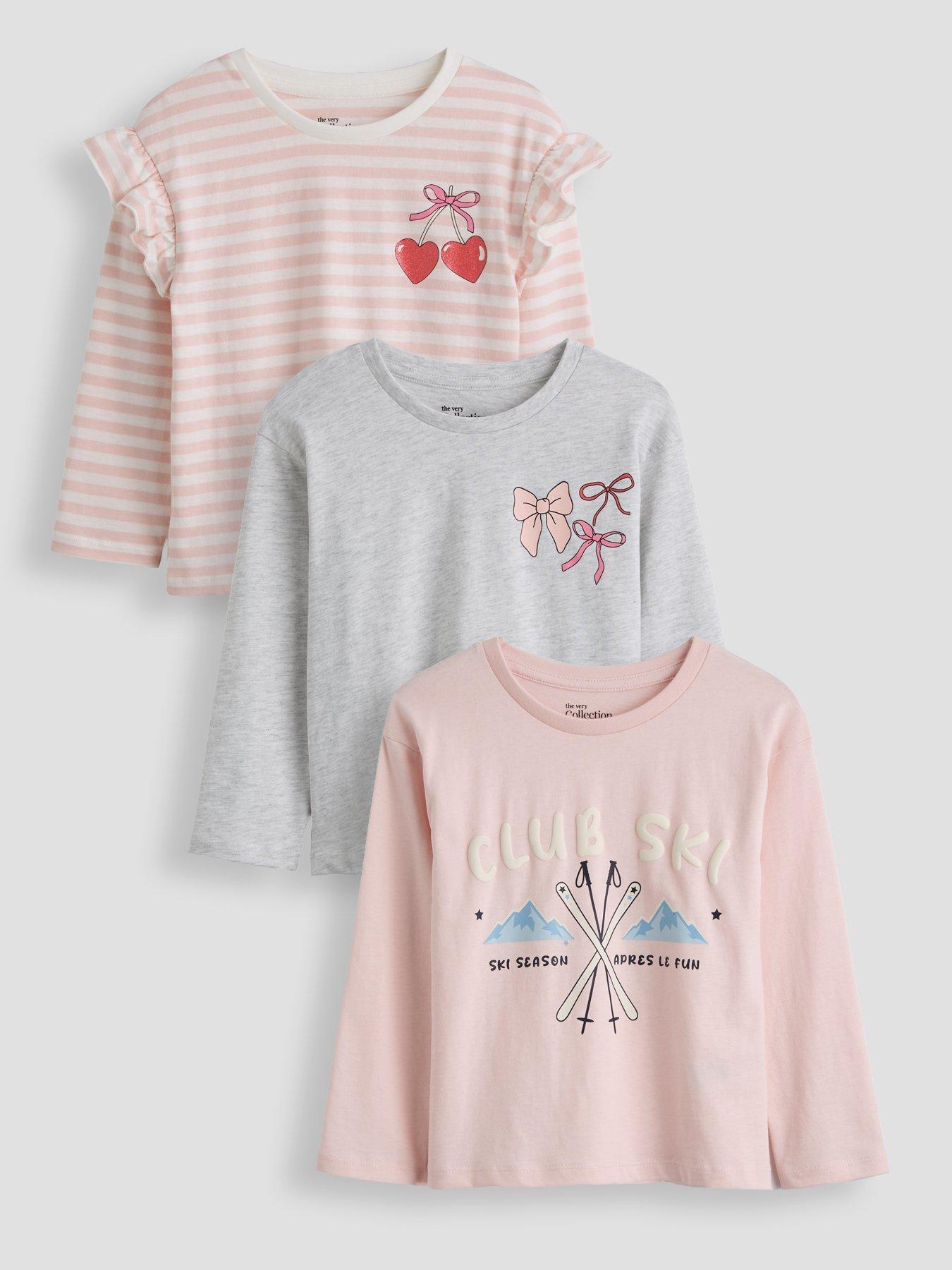 Image 1 of 5 of The Very Collection Girls 3 Pack Long Sleeve T-Shirts (9 months - 7 years) - Multi
