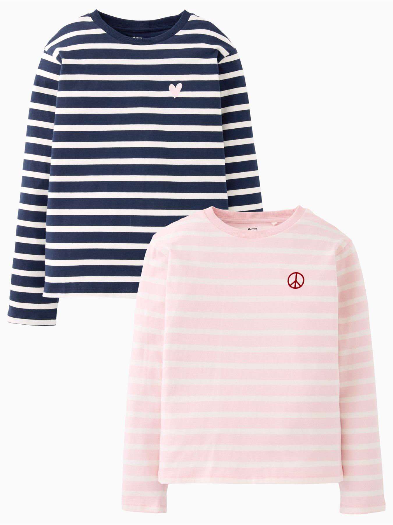 The Very Collection Girls 2 Pack Striped Long Sleeve T-shirts - Multi