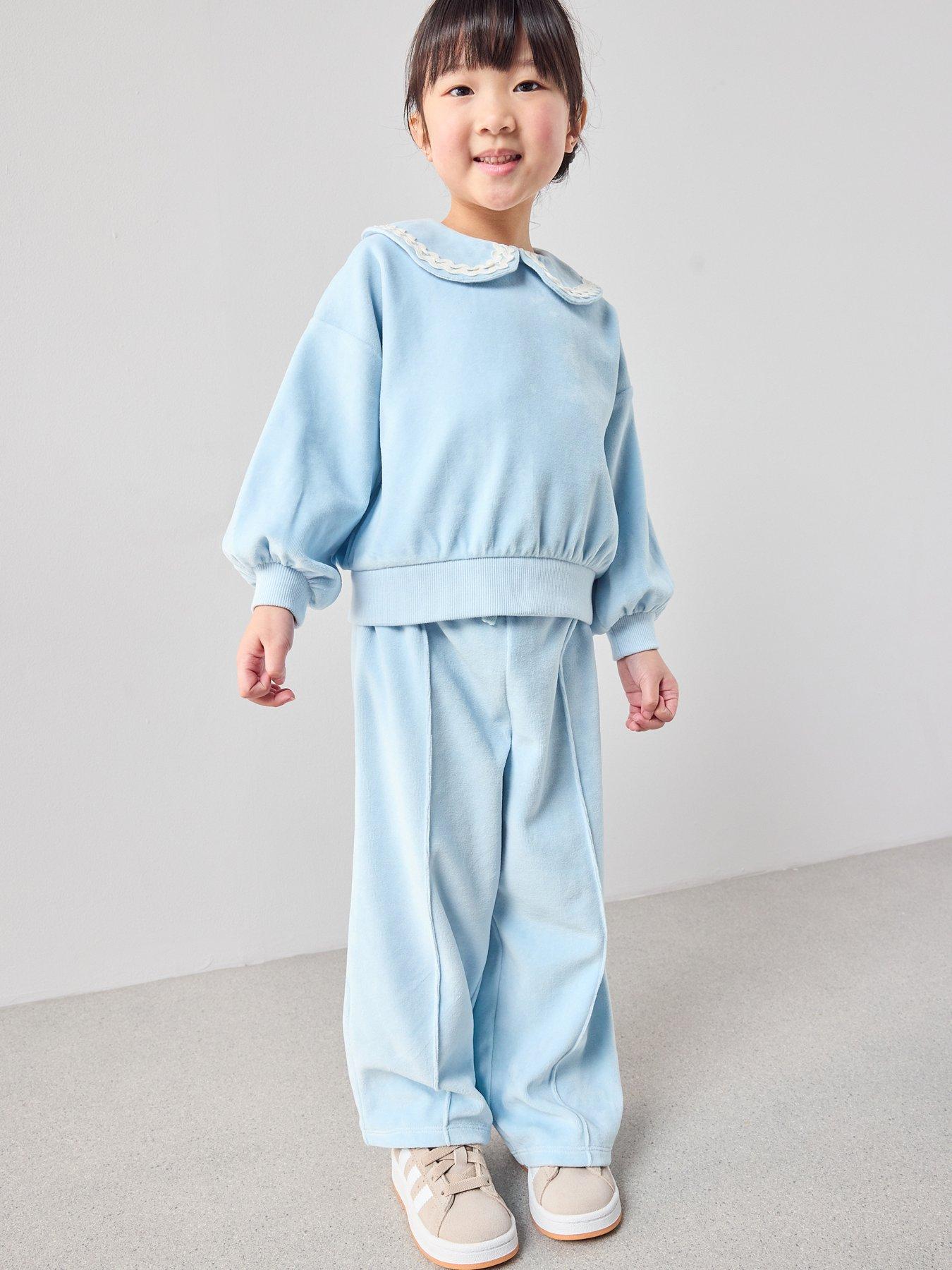 The Very Collection Girls Velour Tracksuit With Collar Detail - Blue