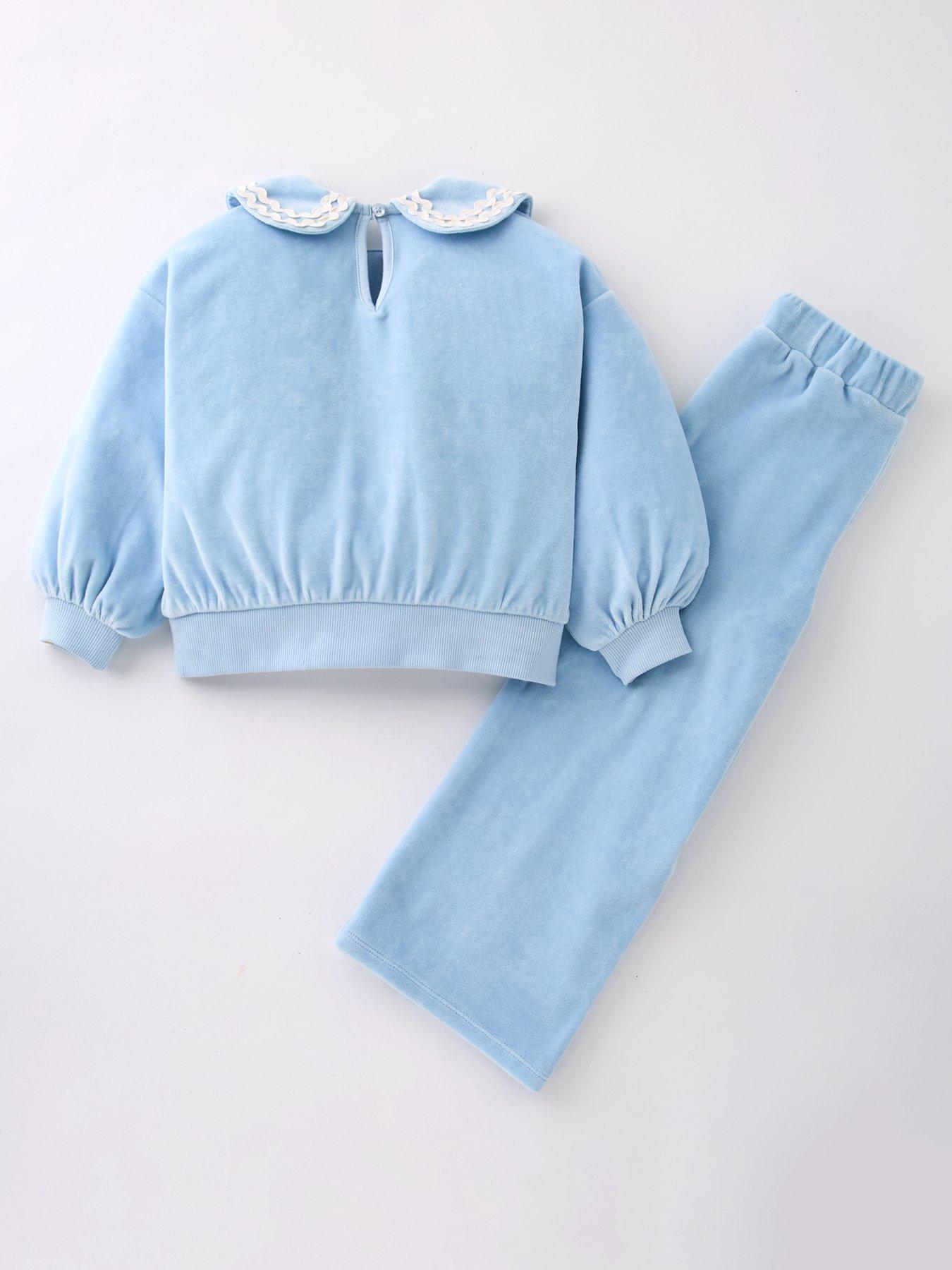 Image 2 of 5 of The Very Collection Girls Velour Tracksuit With Collar Detail - Blue