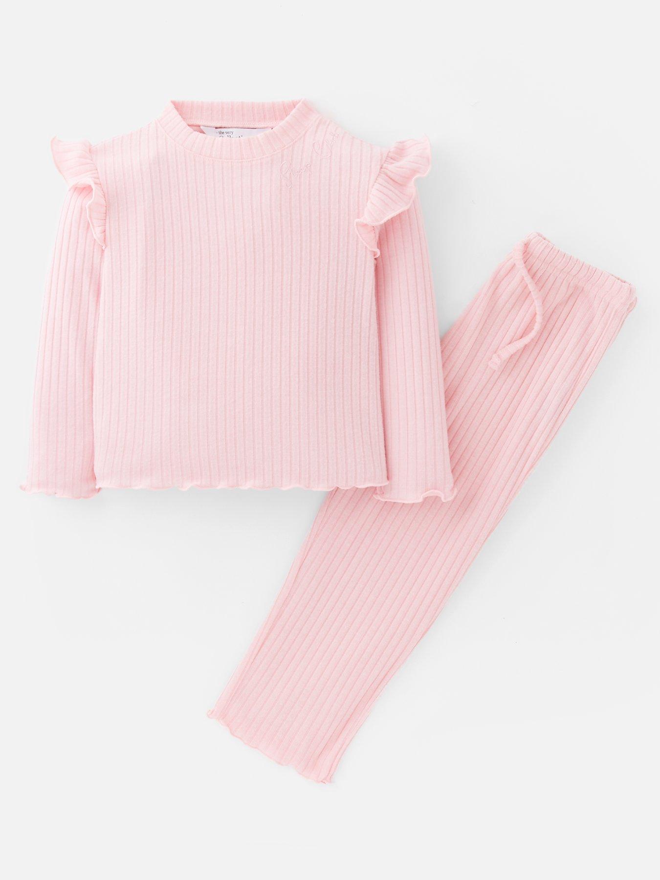 the-very-collection-girls-frill-shoulder-soft-touch-rib-pyjamas-pink