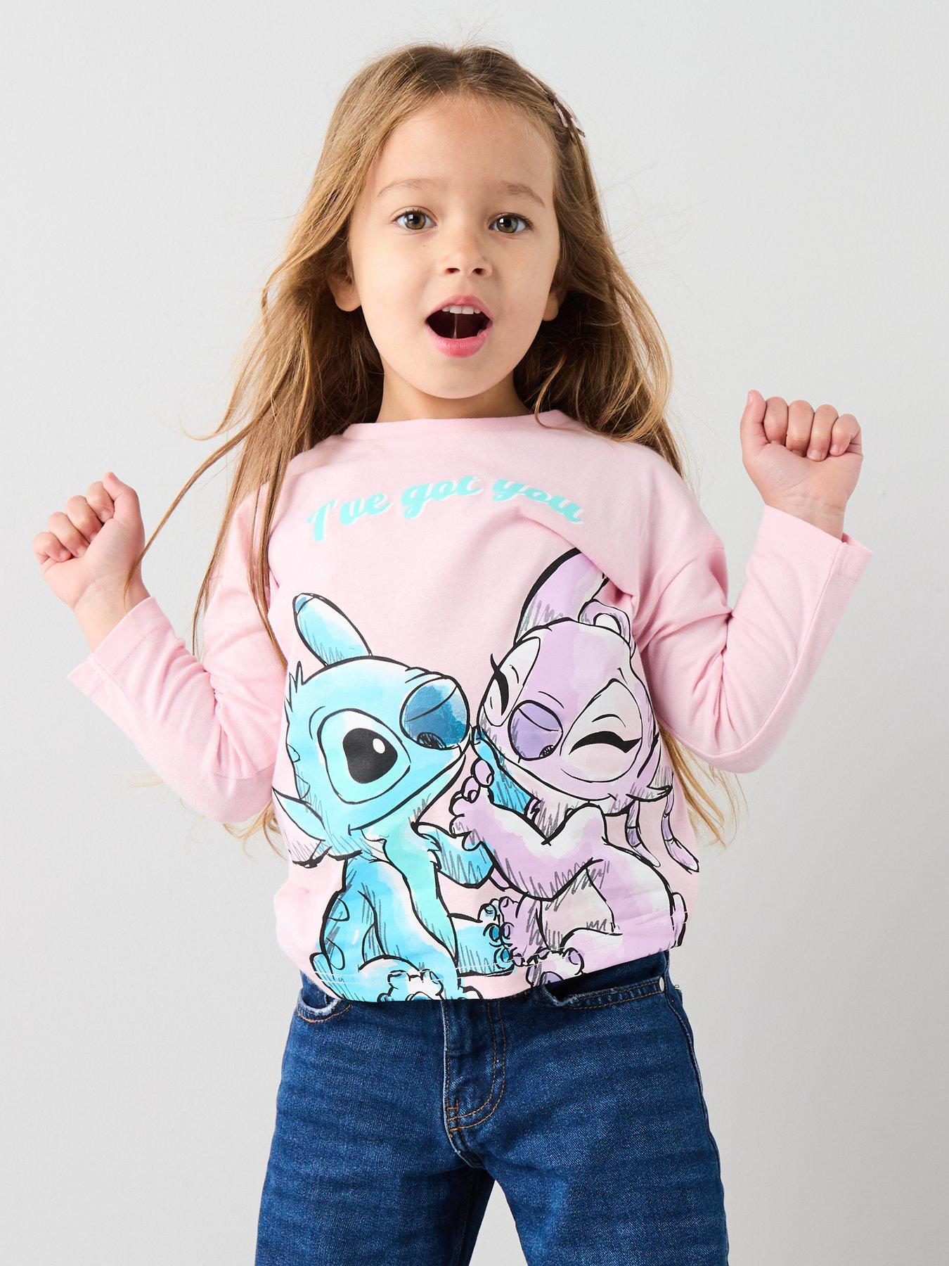 Disney Lilo & Stitch Angel  &  Stitch Heart Back Print Long Sleeve T-Shirt - Pink