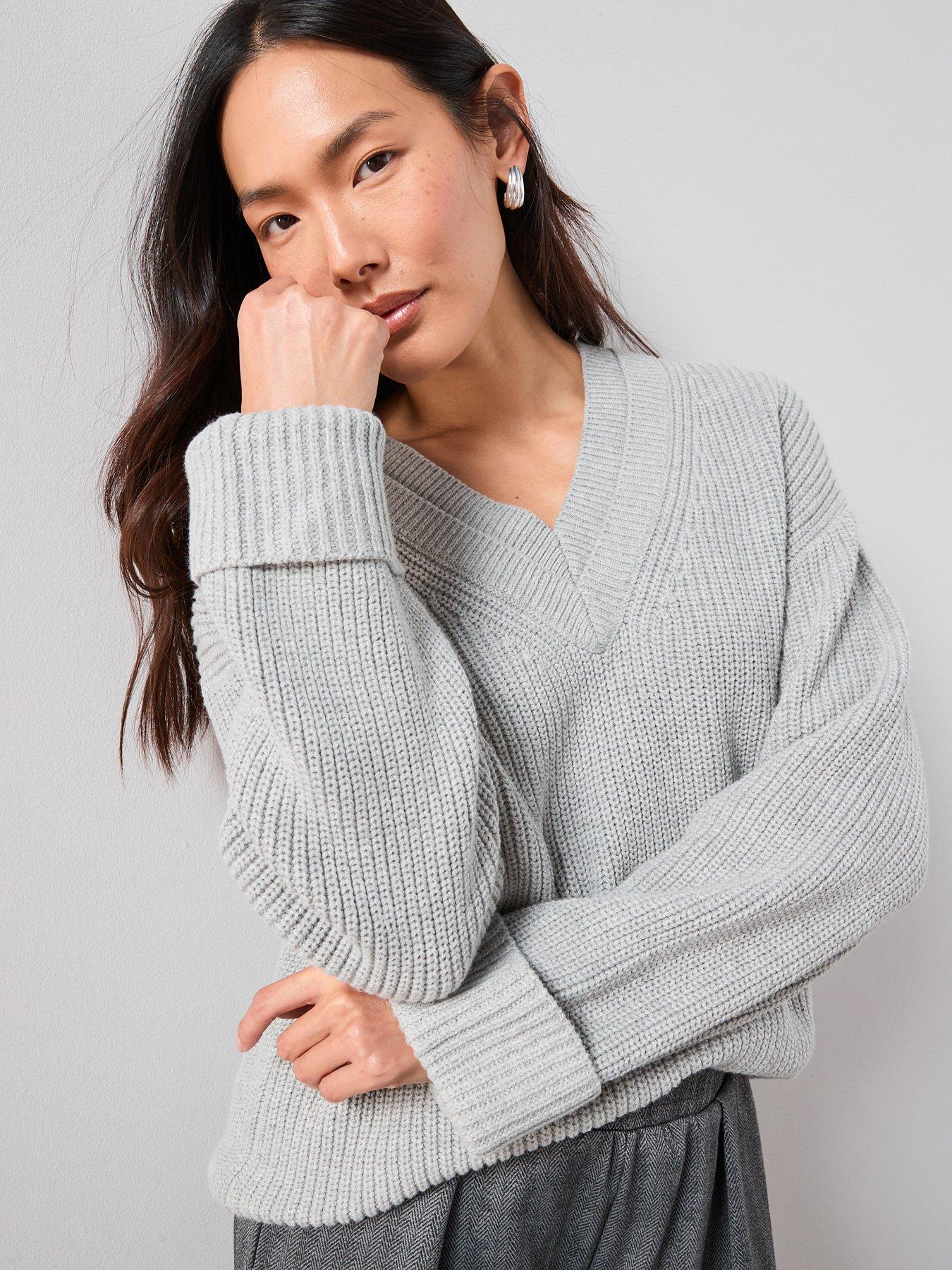 the-very-collection-double-placket-v-neck-knitted-jumper-grey
