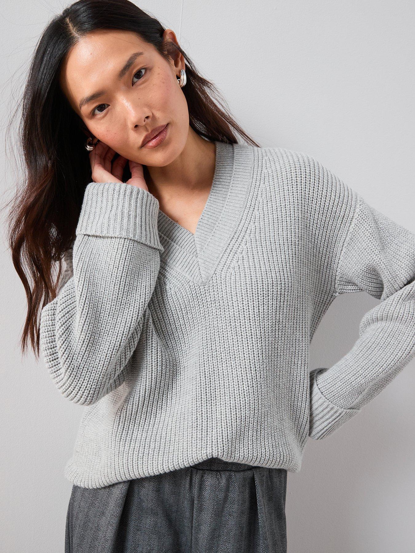 the-very-collection-double-placket-v-neck-knitted-jumper-greydetail