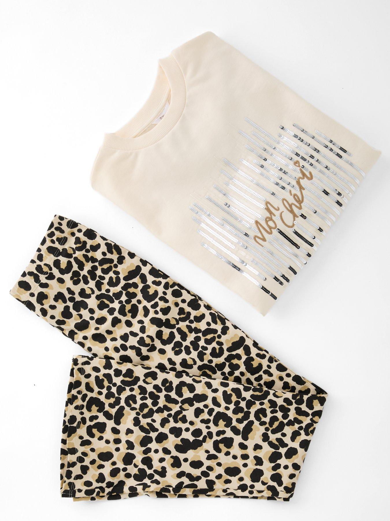 Image 4 of 5 of The Very Collection Girls Longline Sweat Leopard Print Outfit - Cream