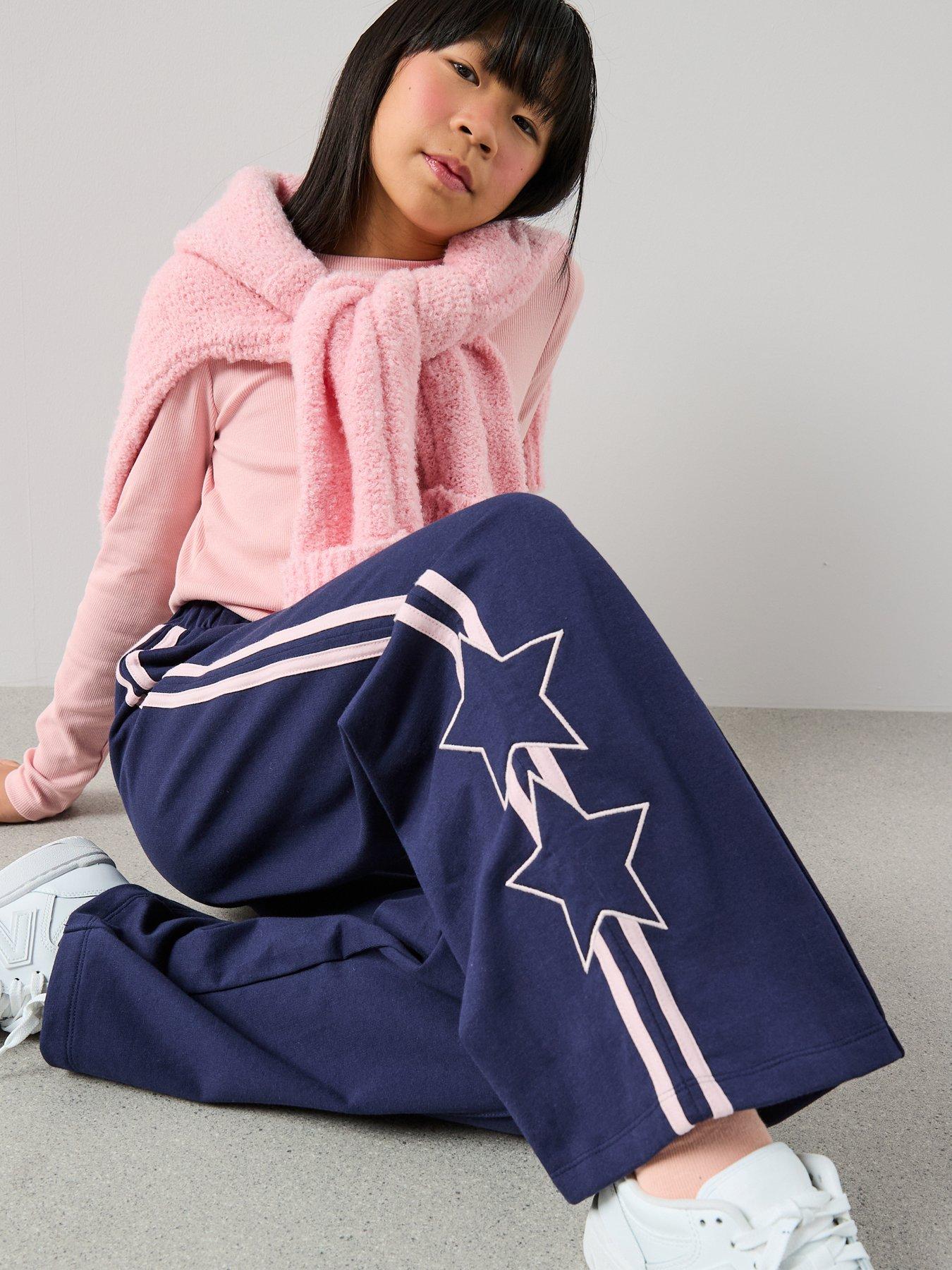 Image 4 of 6 of The Very Collection Girls Star Side Piping Wide Leg Joggers - Navy