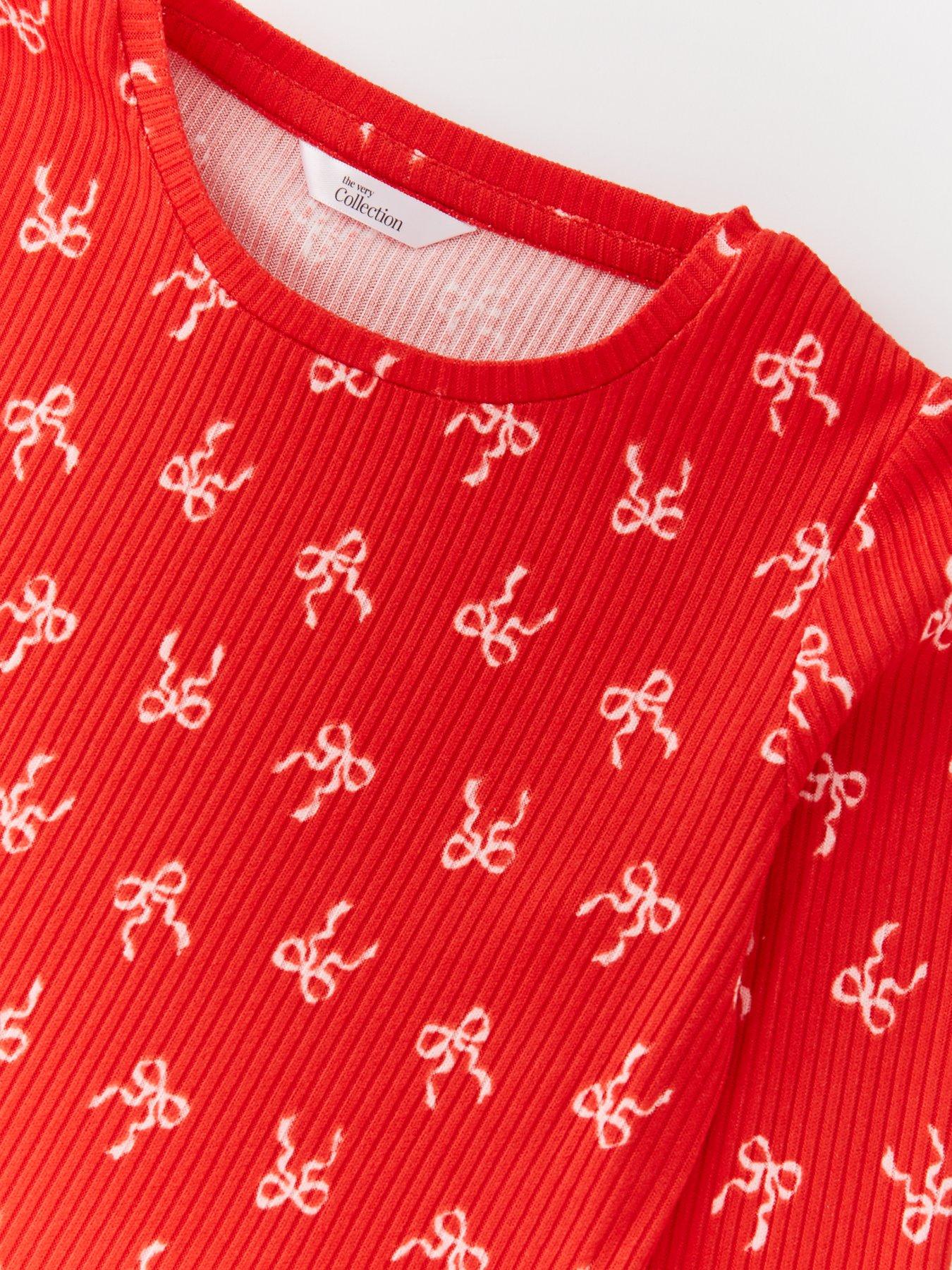 Image 4 of 4 of The Very Collection Girls Rib Jersey Bow Pyjamas - Red