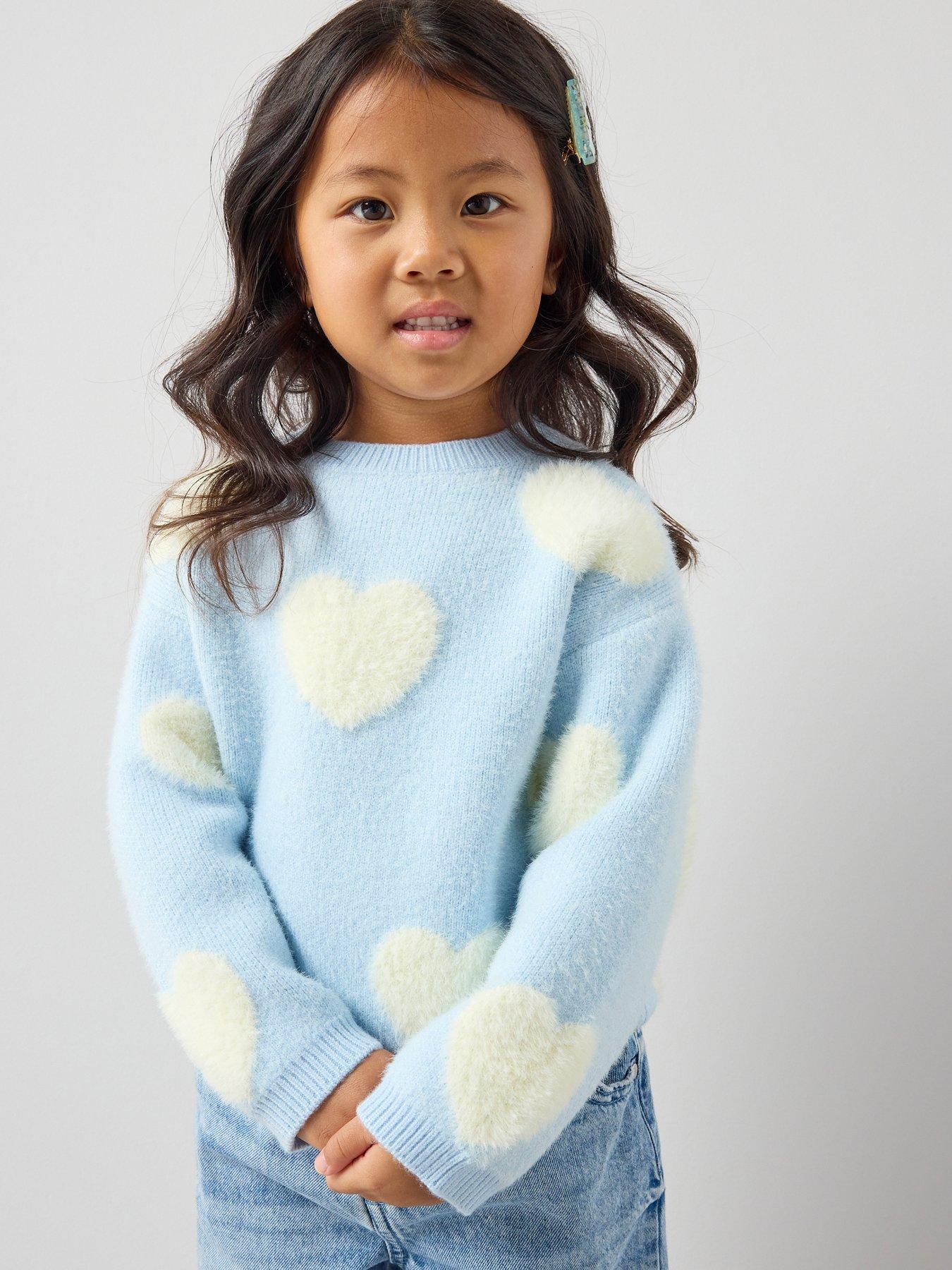 The Very Collection Girls Heart Print Jumper With 3D Heart Detail - Blue