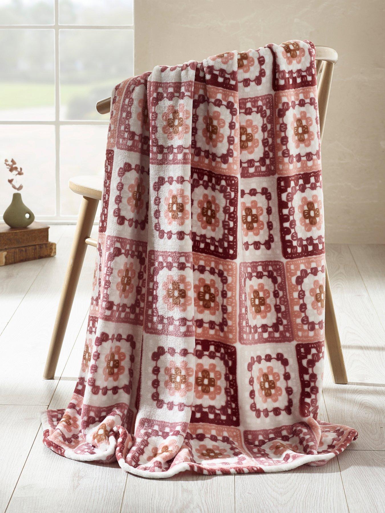 Image 1 of 3 of Catherine Lansfield Crochet Print Throw- 130x170cm