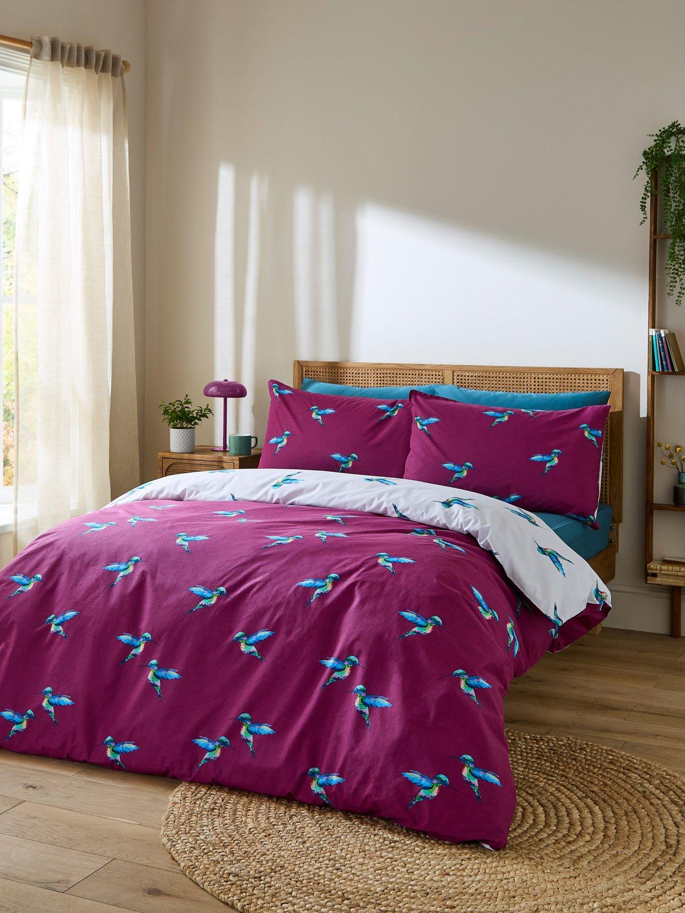 Image 1 of 6 of Their Nibs Hummingbird 100% Cotton Reversible Duvet Set Plum